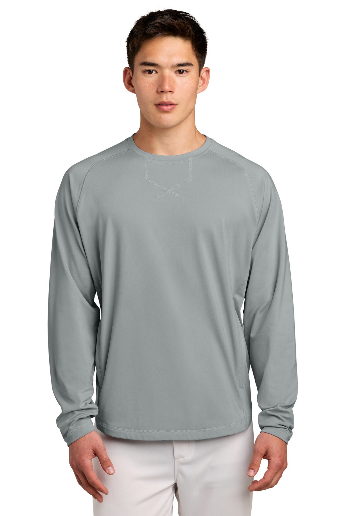Sport-Tek Sport-Wick Stretch Pocketed Crewneck ST859 in Silver