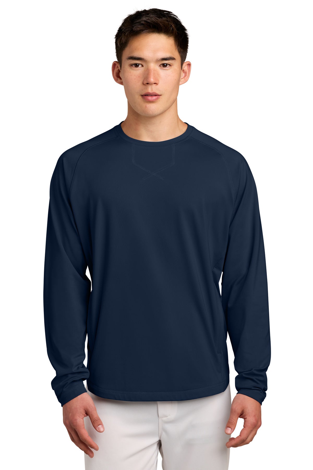 Sport-Tek Sport-Wick Stretch Pocketed Crewneck ST859 in True Navy