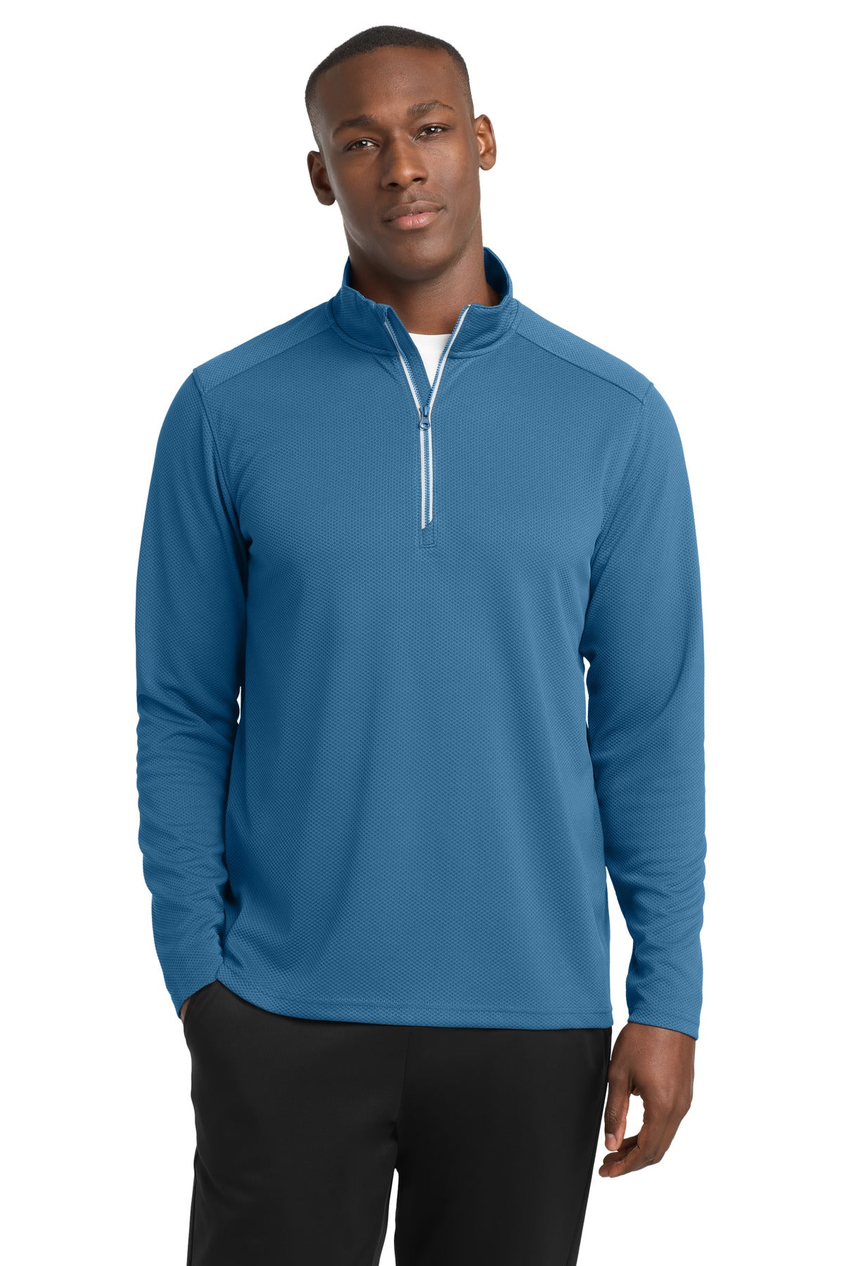 Sport-Tek Sport-Wick Textured 1/4-Zip Pullover.  ST860 in Dawn Blue
