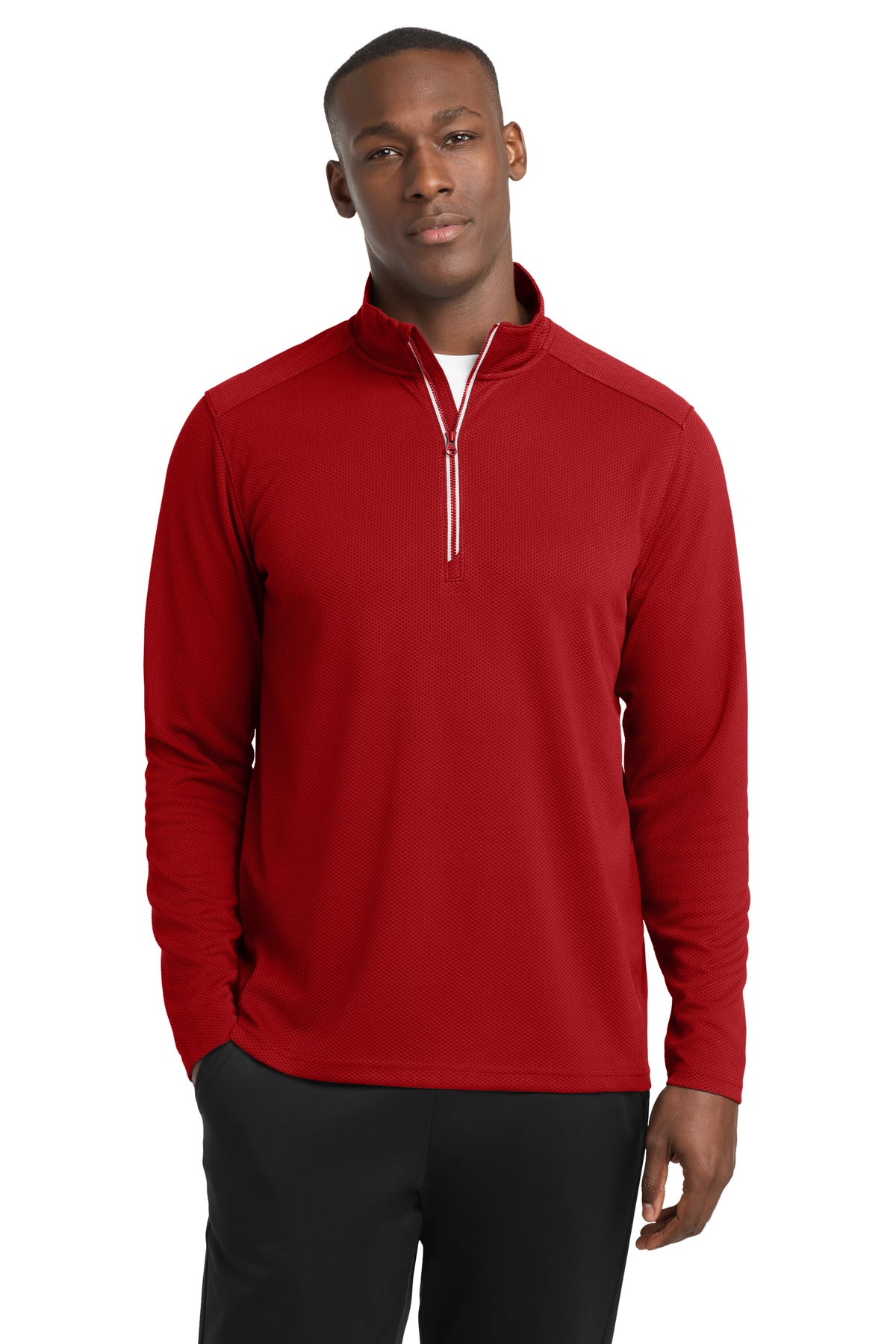 Sport-Tek Sport-Wick Textured 1/4-Zip Pullover.  ST860 in Deep Red