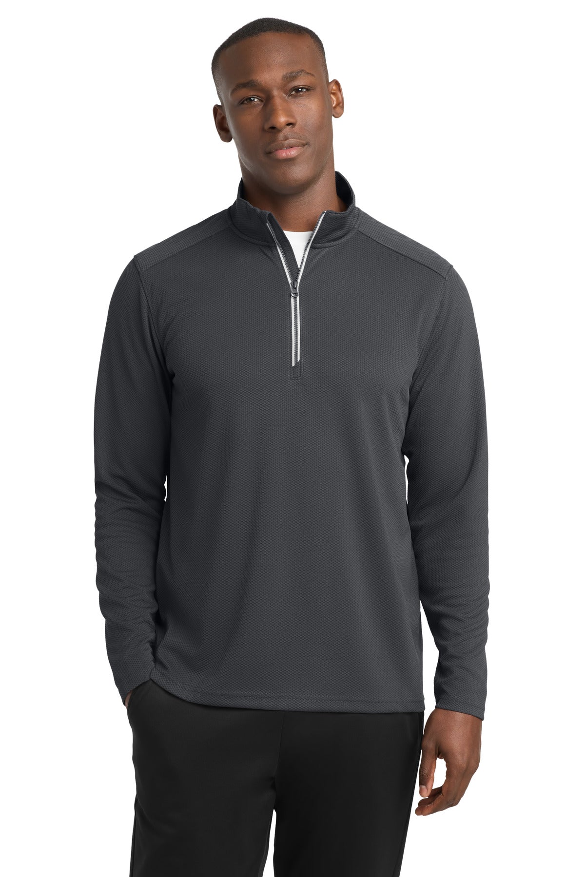 Sport-Tek Sport-Wick Textured 1/4-Zip Pullover.  ST860 in Iron Grey