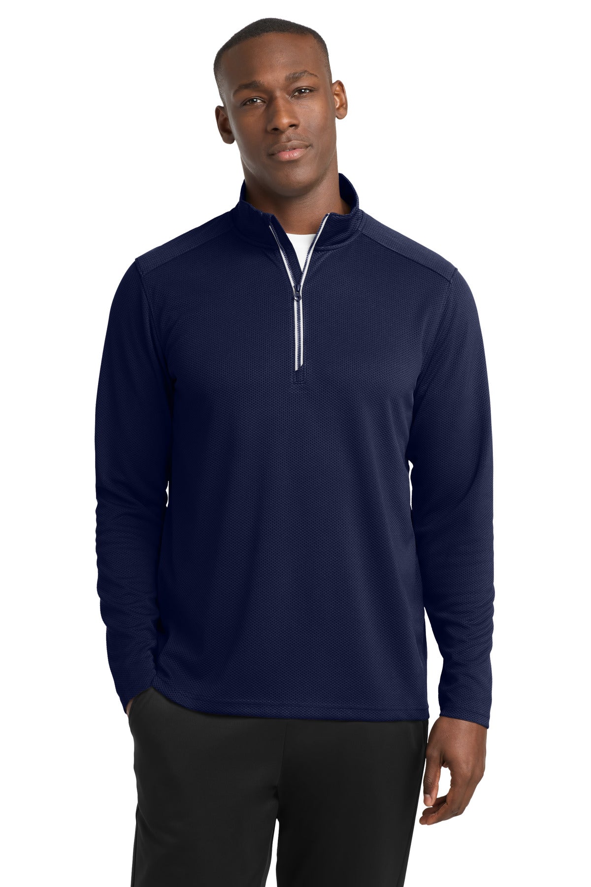 Sport-Tek Sport-Wick Textured 1/4-Zip Pullover.  ST860 in True Navy