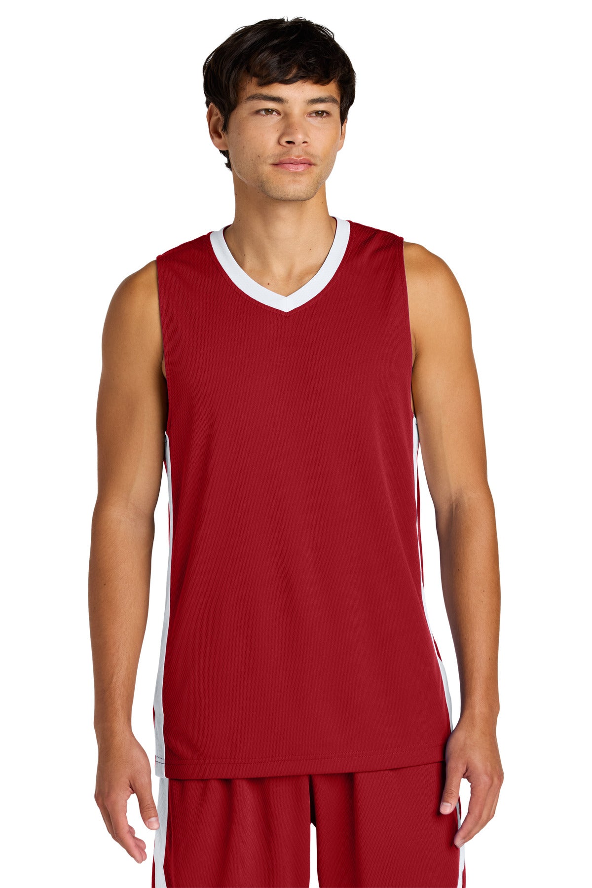 Sport-Tek Rival Basketball Rev Jersey ST900 in Deep Red/ White