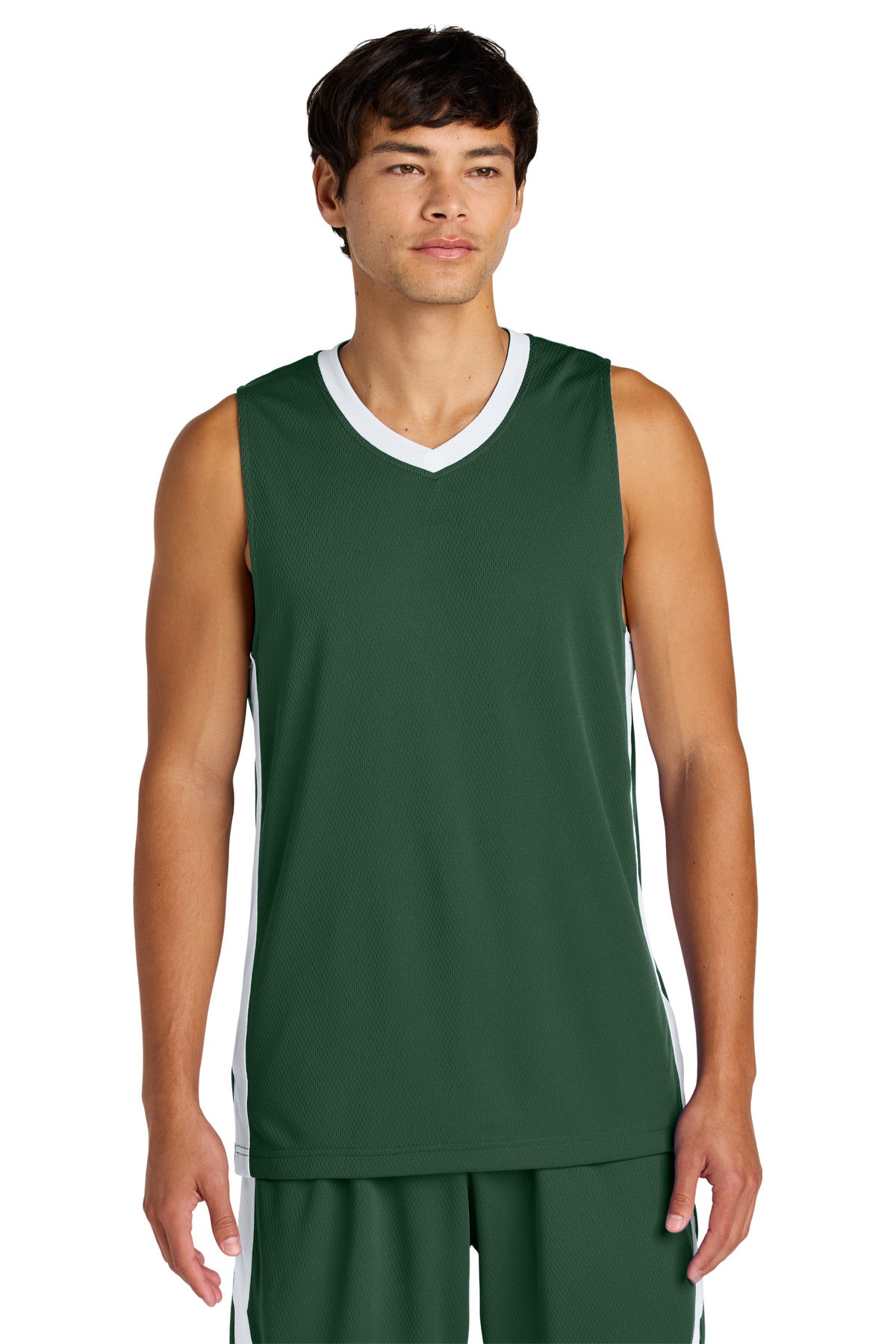 Sport-Tek Rival Basketball Rev Jersey ST900 in Forest Green/ White