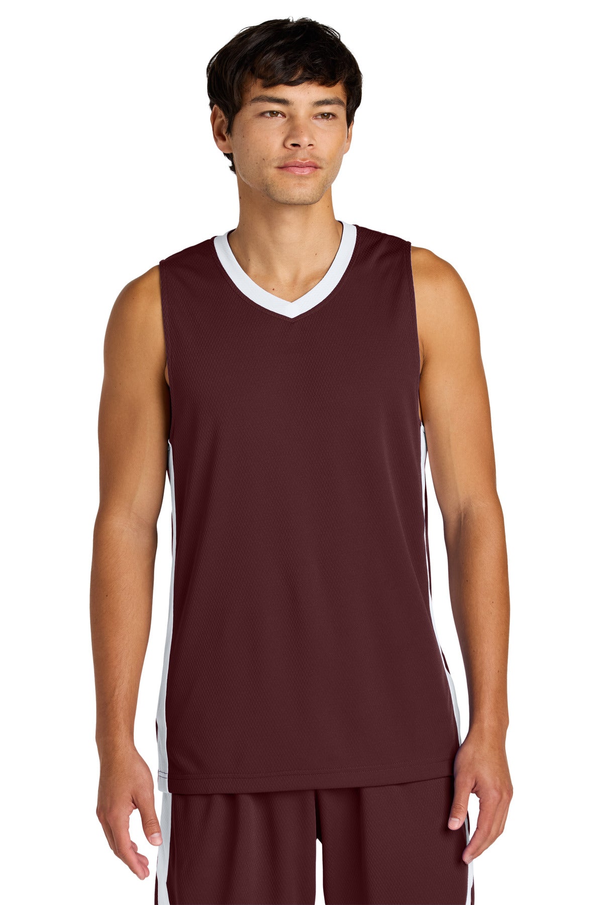 Sport-Tek Rival Basketball Rev Jersey ST900 in Maroon/ White