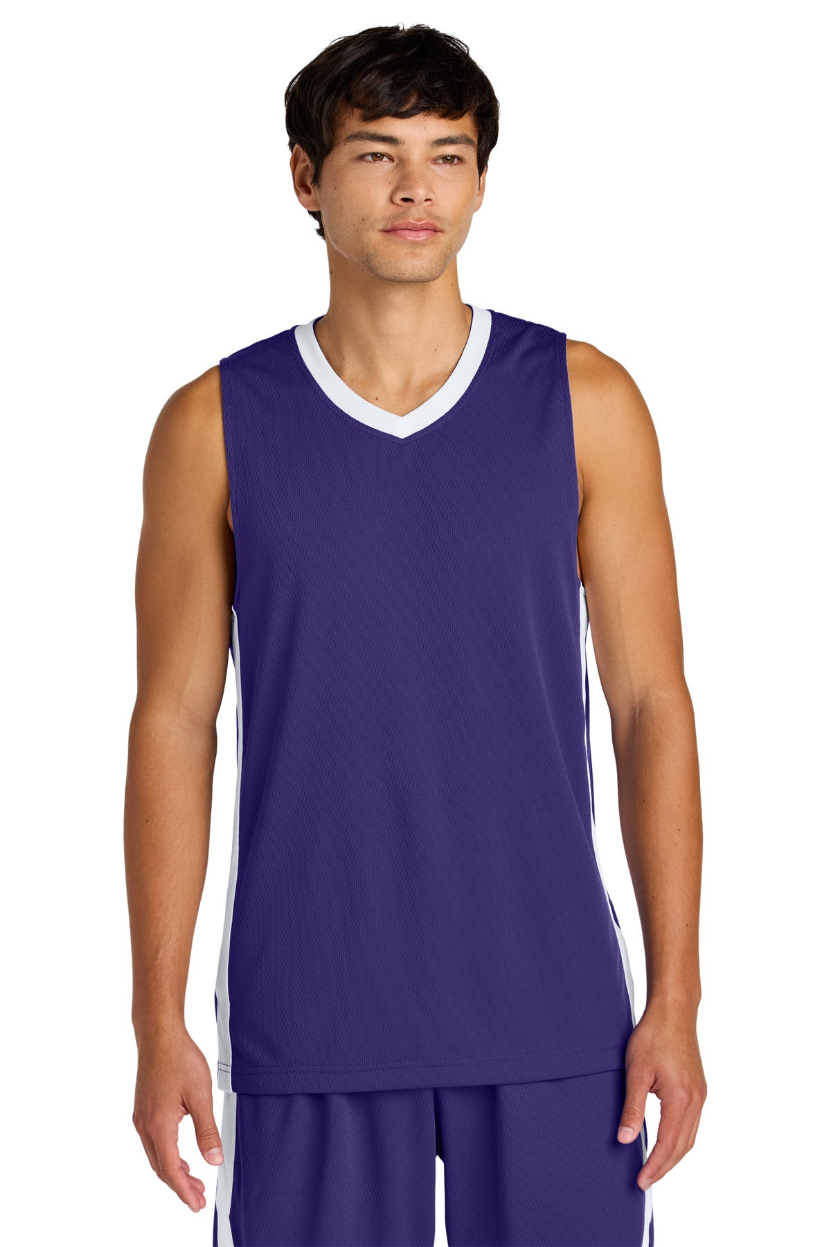 Sport-Tek Rival Basketball Rev Jersey ST900 in Purple/ White