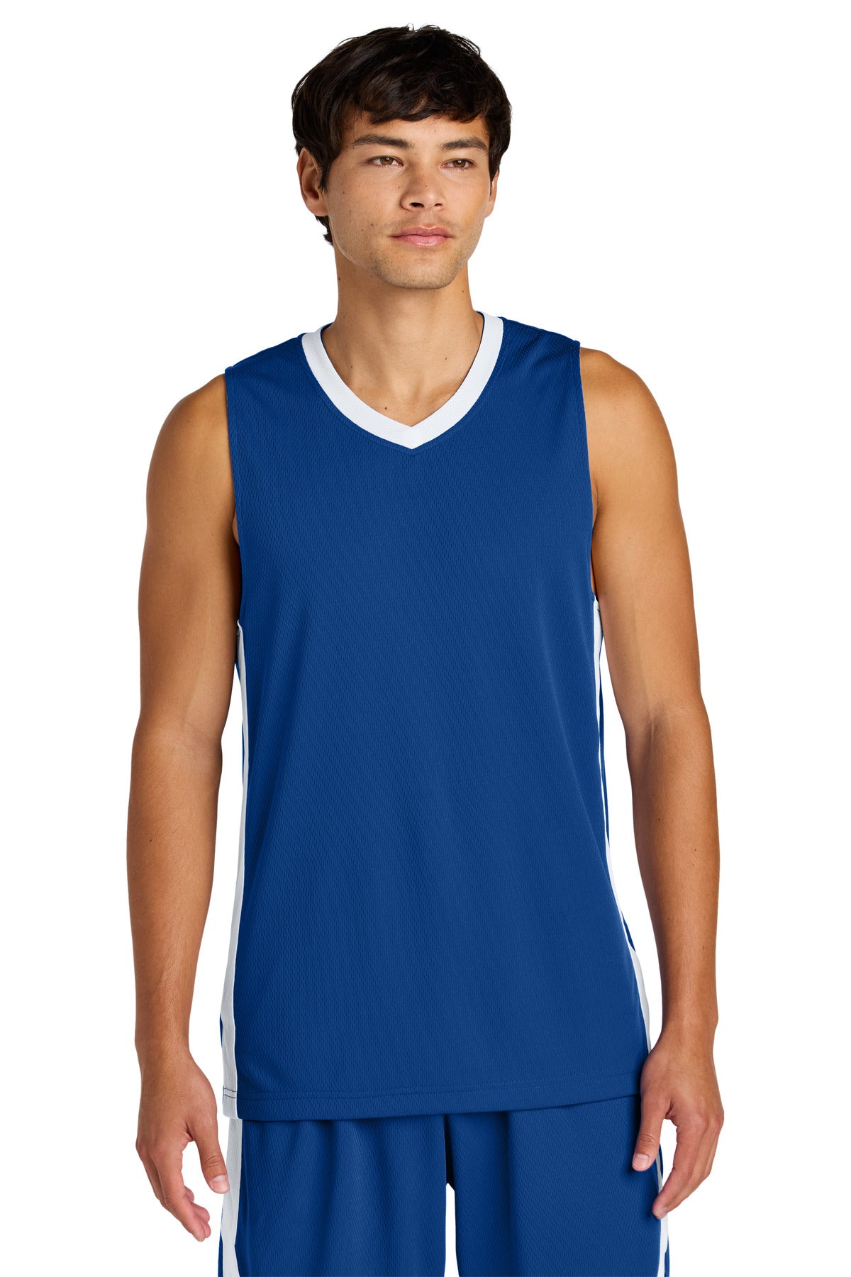 Sport-Tek Rival Basketball Rev Jersey ST900 in True Royal/ White