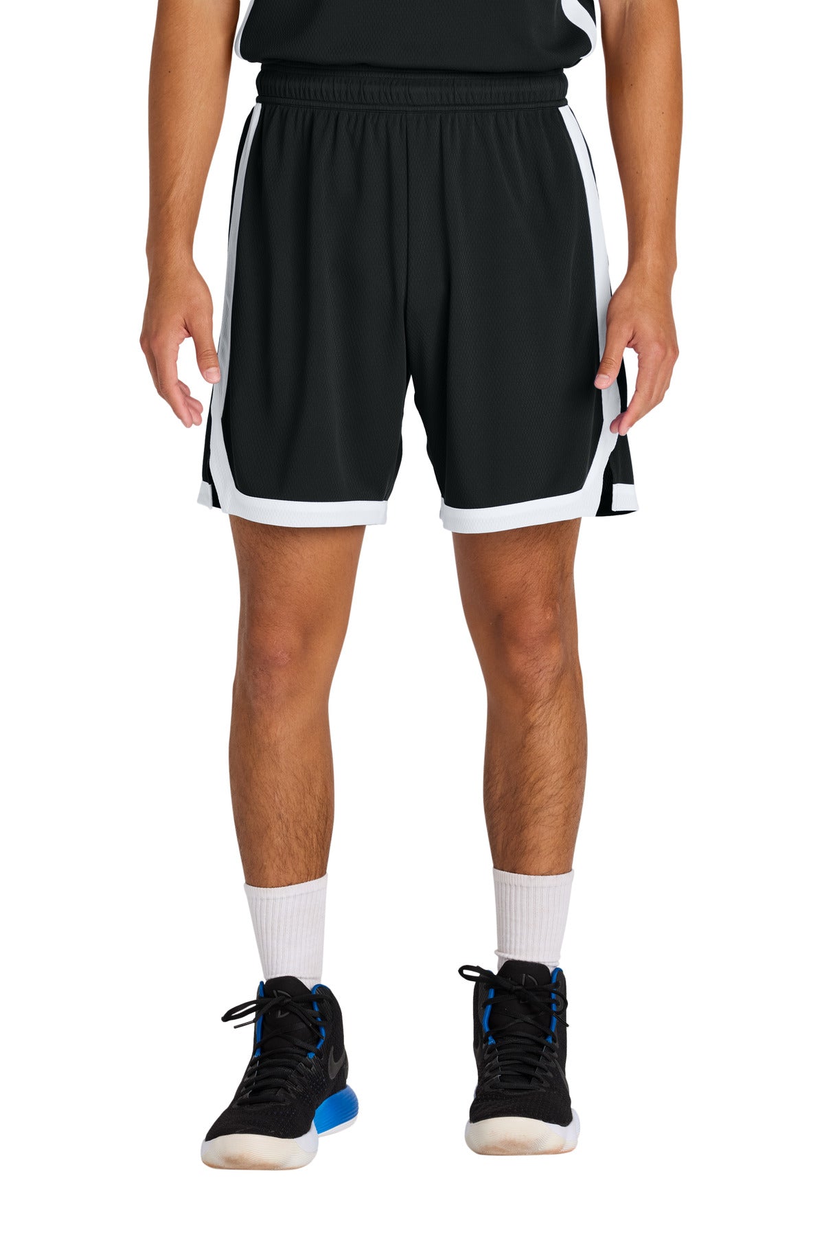 Sport-Tek Rival Basketball 7 Short ST901 in Black/ White
