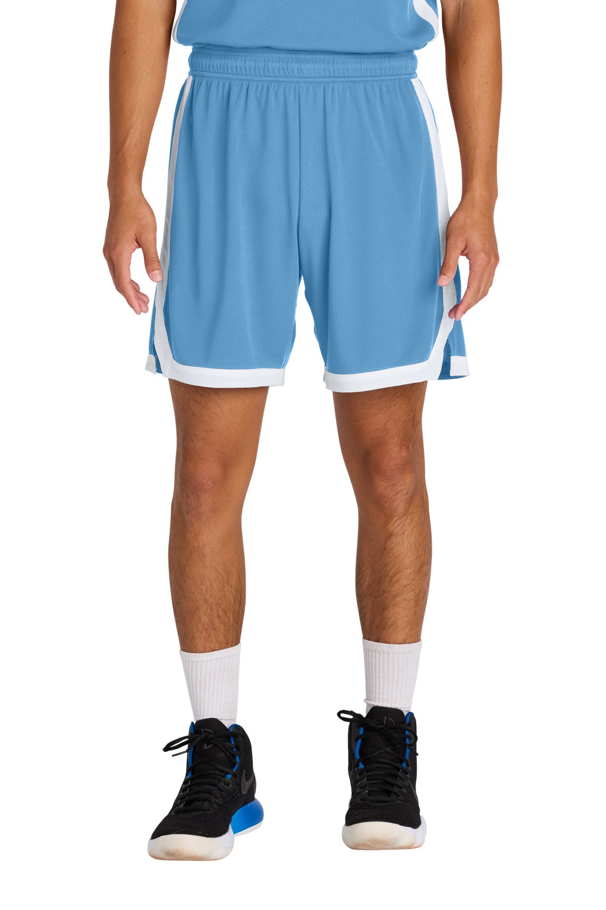 Sport-Tek Rival Basketball 7 Short ST901 in Carolina Blue/ White