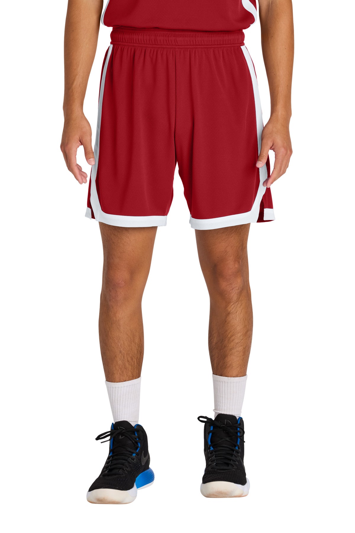 Sport-Tek Rival Basketball 7 Short ST901 in Deep Red/ White