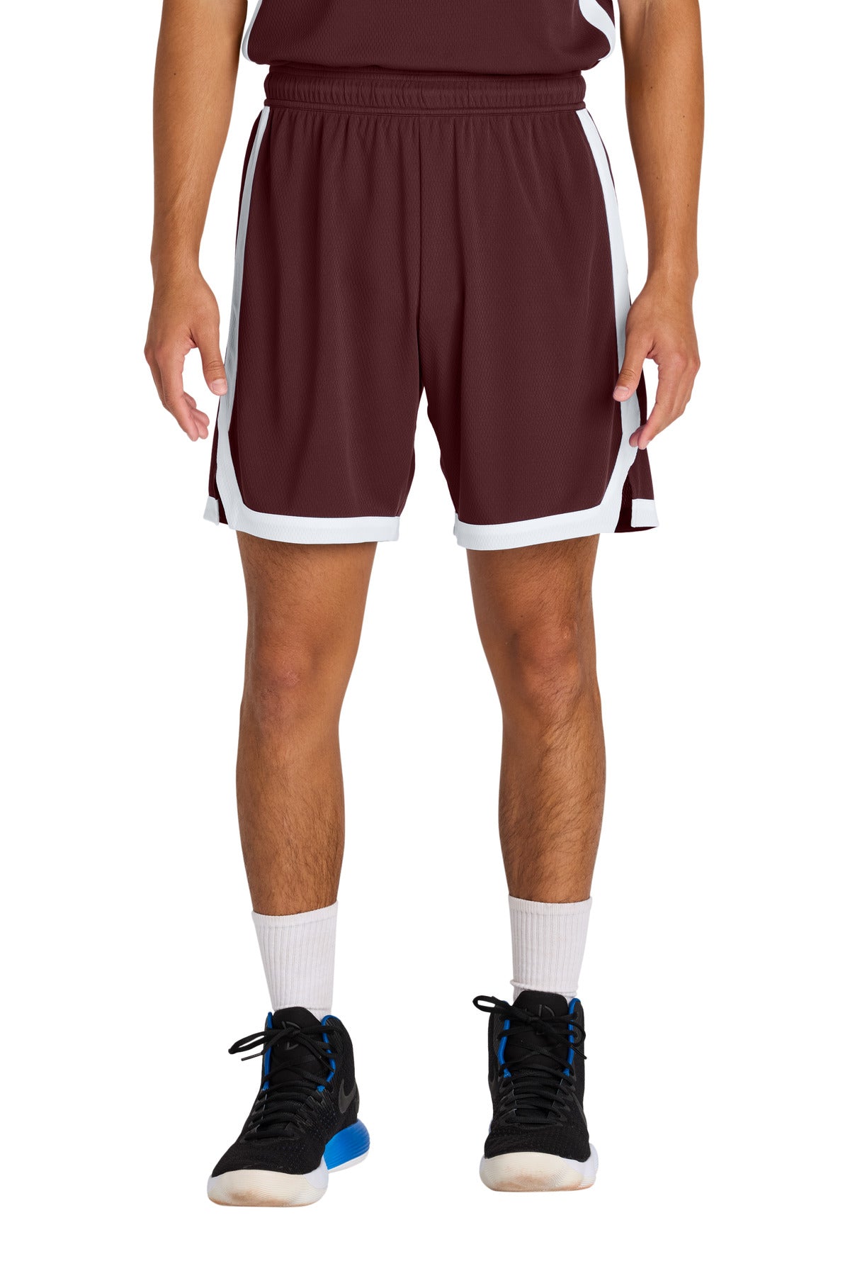 Sport-Tek Rival Basketball 7 Short ST901 in Maroon/ White