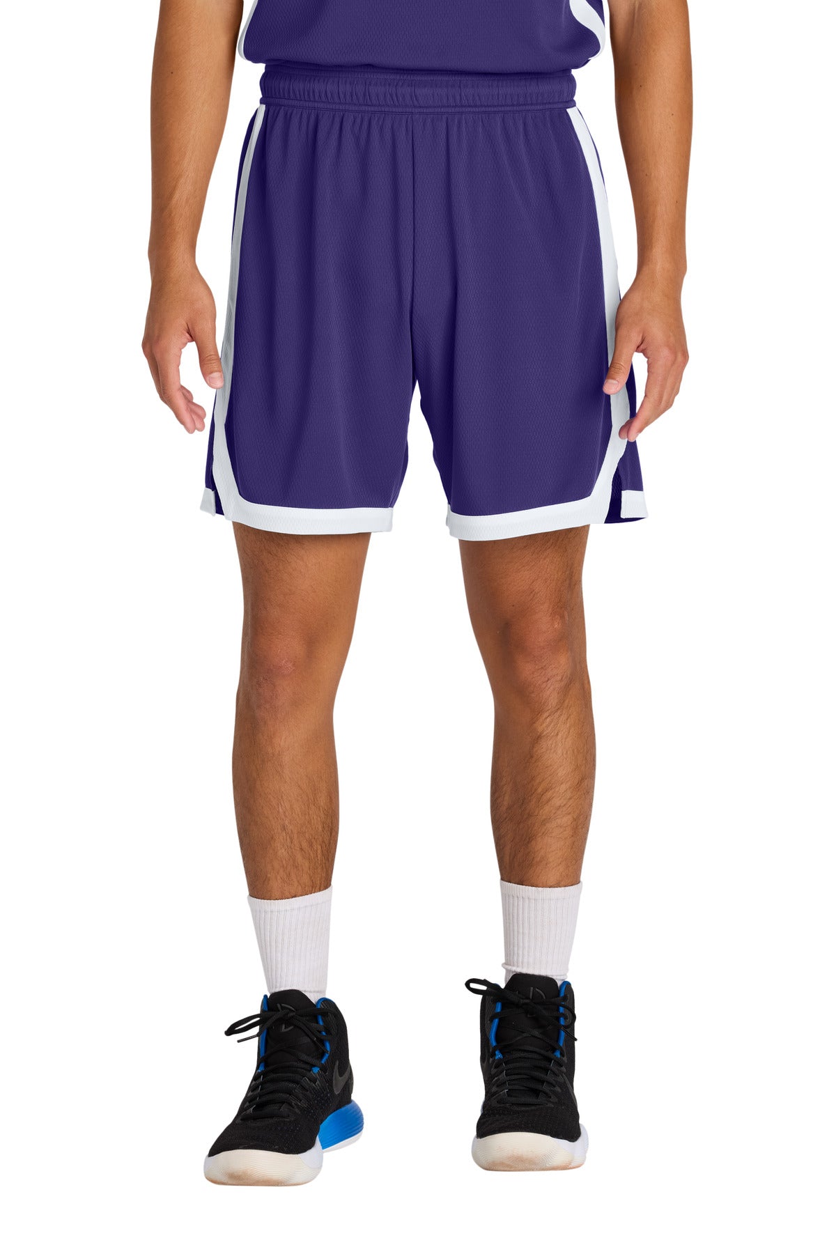 Sport-Tek Rival Basketball 7 Short ST901 in Purple/ White