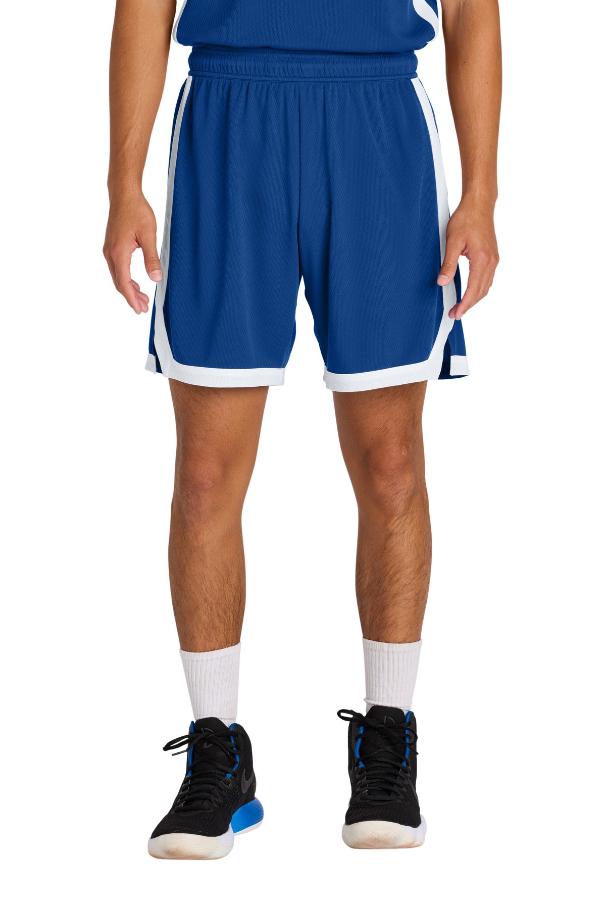 Sport-Tek Rival Basketball 7 Short ST901 in True Royal/ White