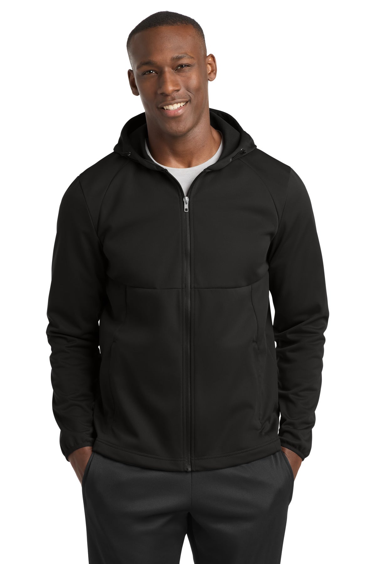 Sport-Tek Hooded Soft Shell Jacket ST980 in Deep Black