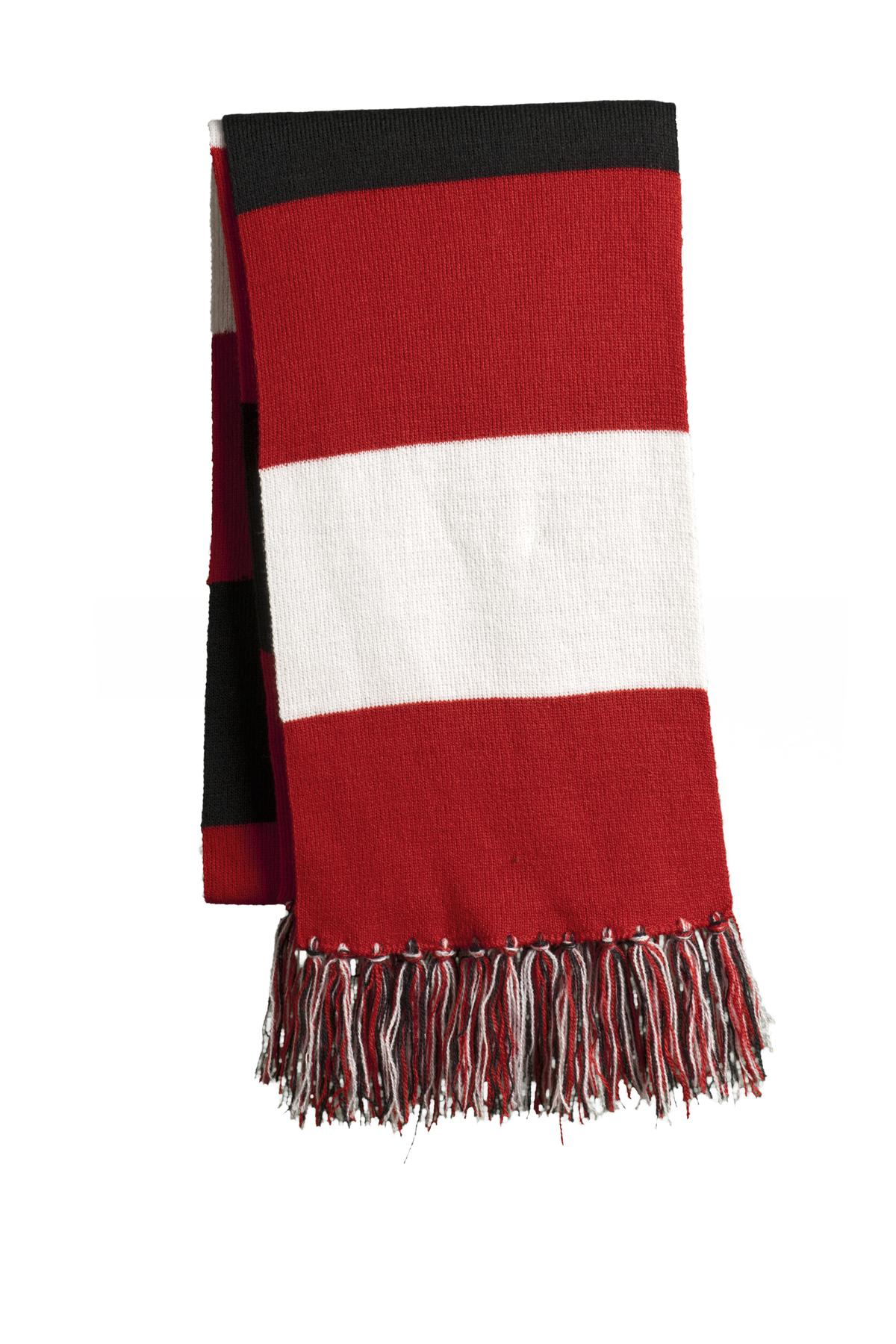 Sport-Tek Spectator Scarf. STA02 in True Red/ White/ Black