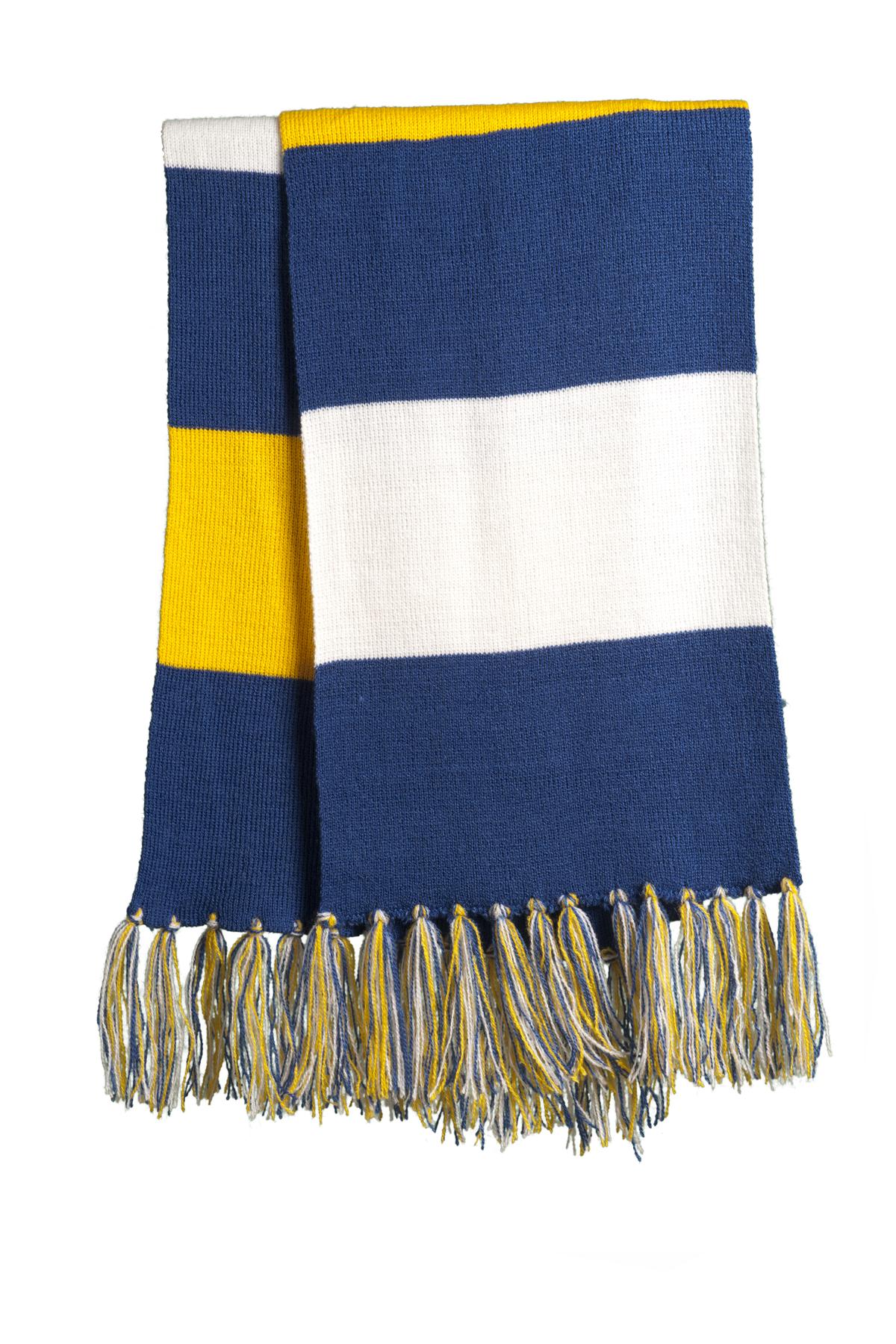 Sport-Tek Spectator Scarf. STA02 in True Royal/ Gold/ White