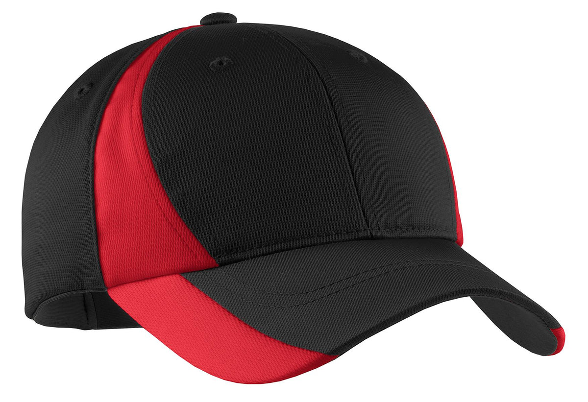 Sport-Tek Dry Zone Nylon Colorblock Cap. STC11 in Black/ True Red