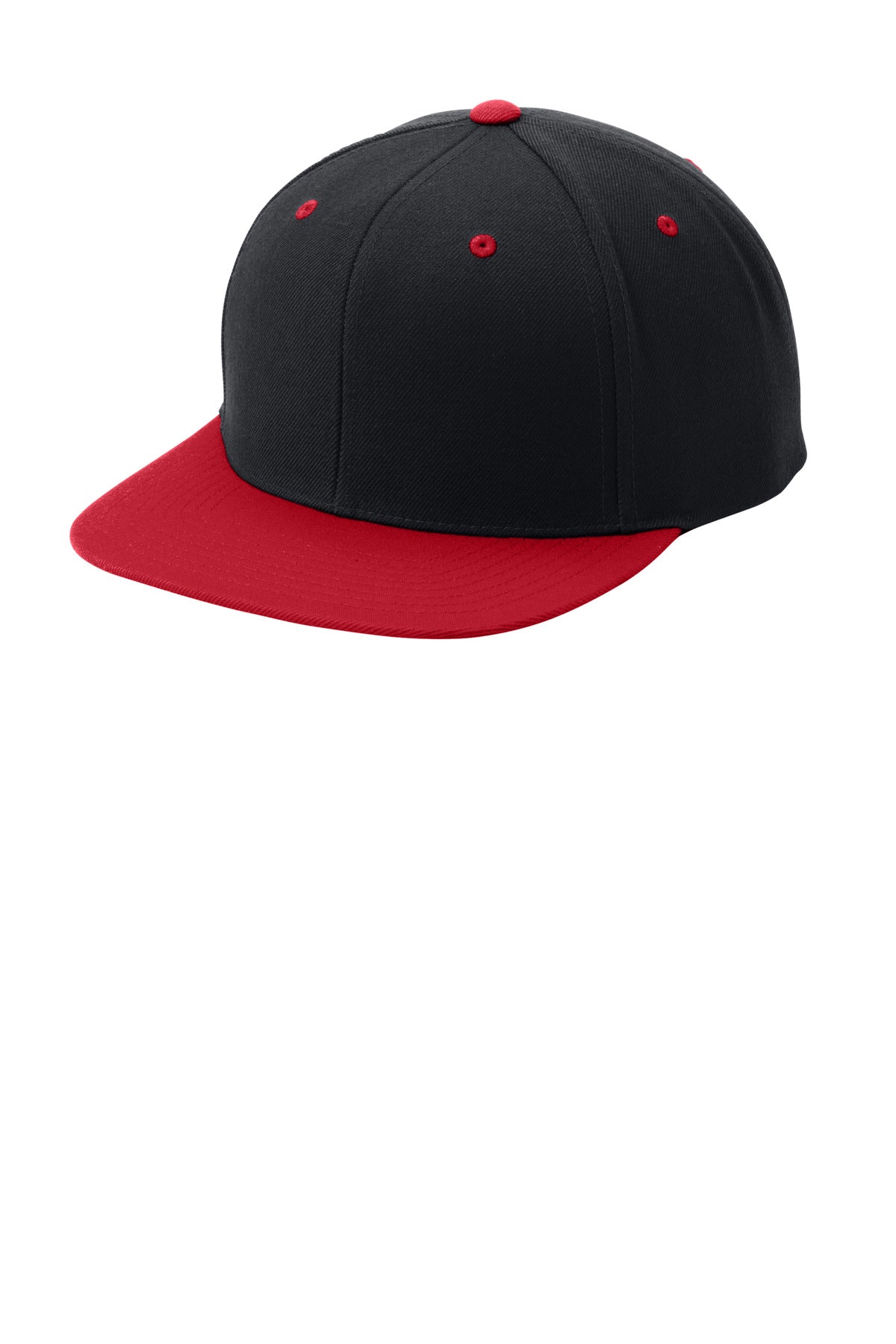 Sport-Tek YP Classics Flat Bill Snapback Cap. STC19 in Black/ True Red