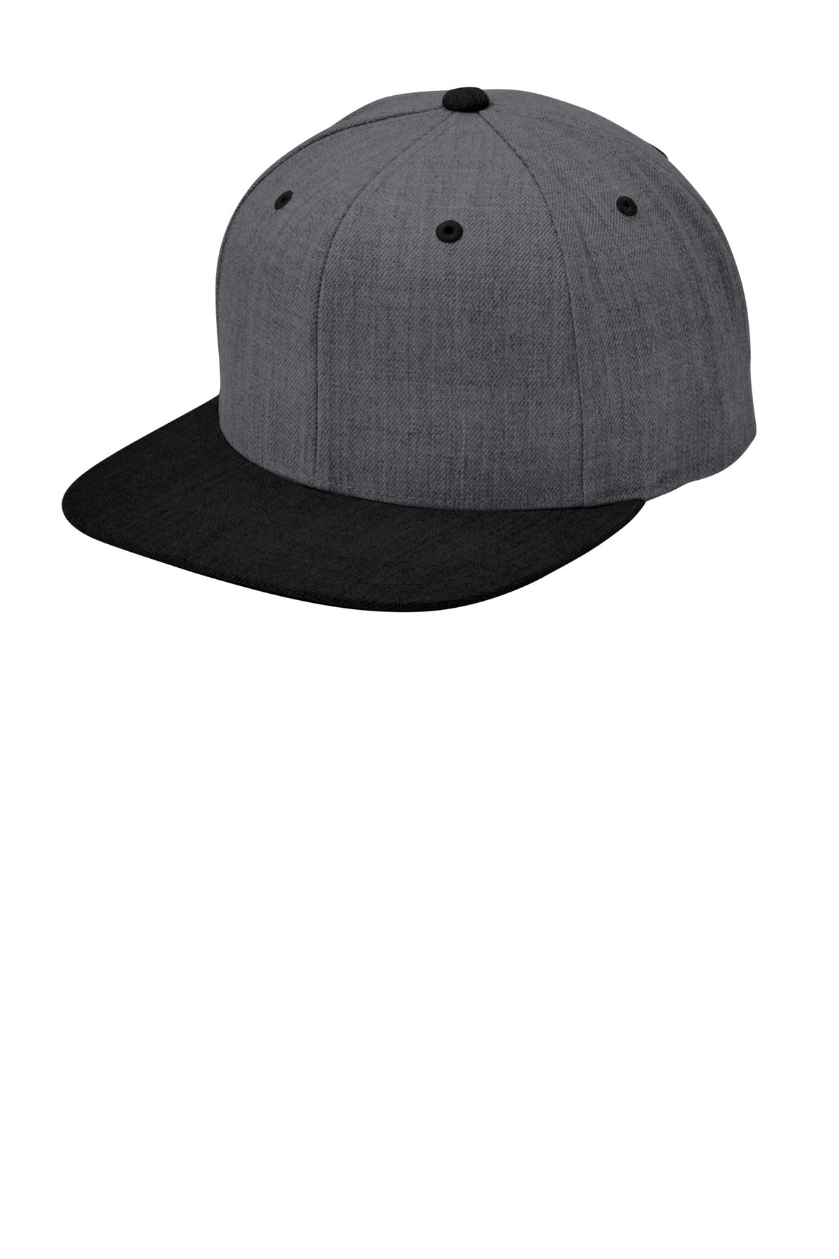 Sport-Tek YP Classics Flat Bill Snapback Cap. STC19 in Dark Heather Grey/ Black