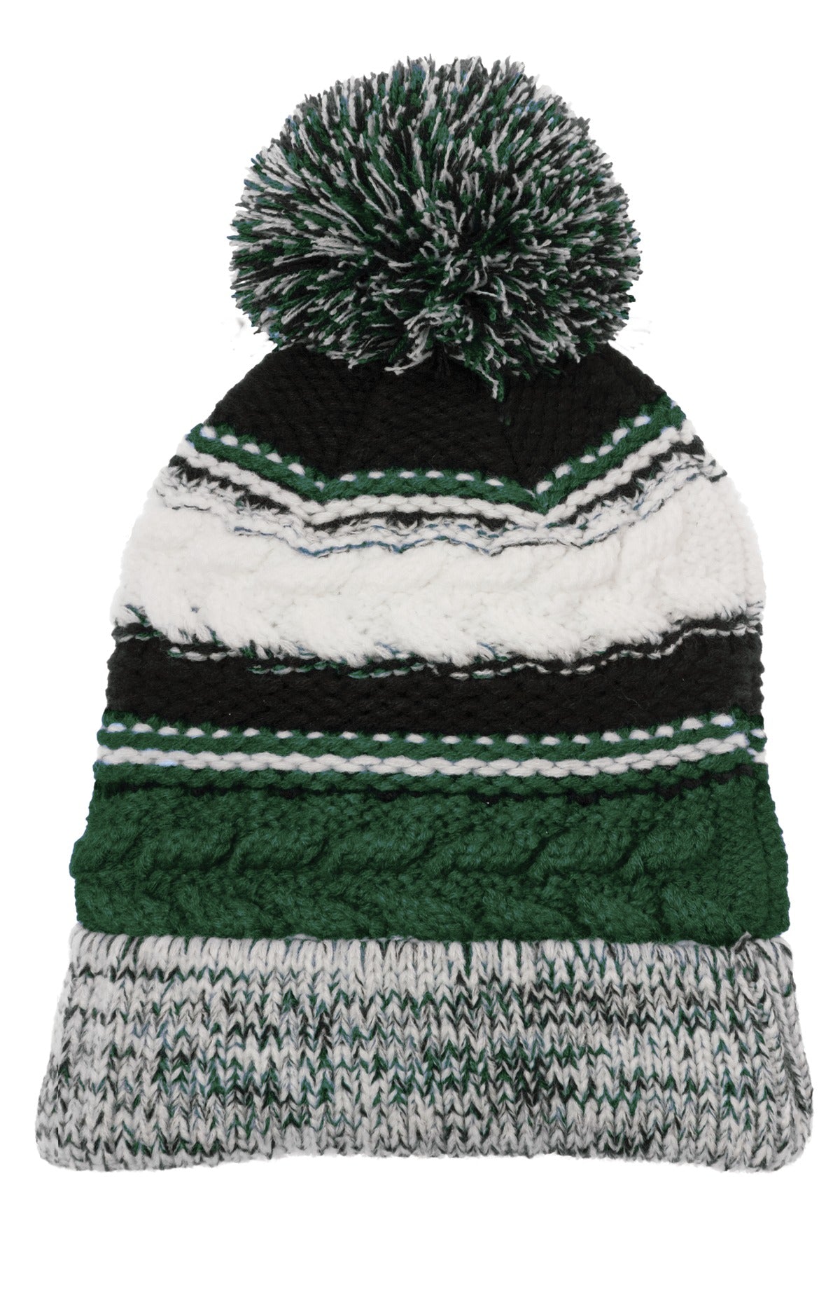 Sport-Tek Pom Pom Team Beanie. STC21 in Forest Green/ Black/ White