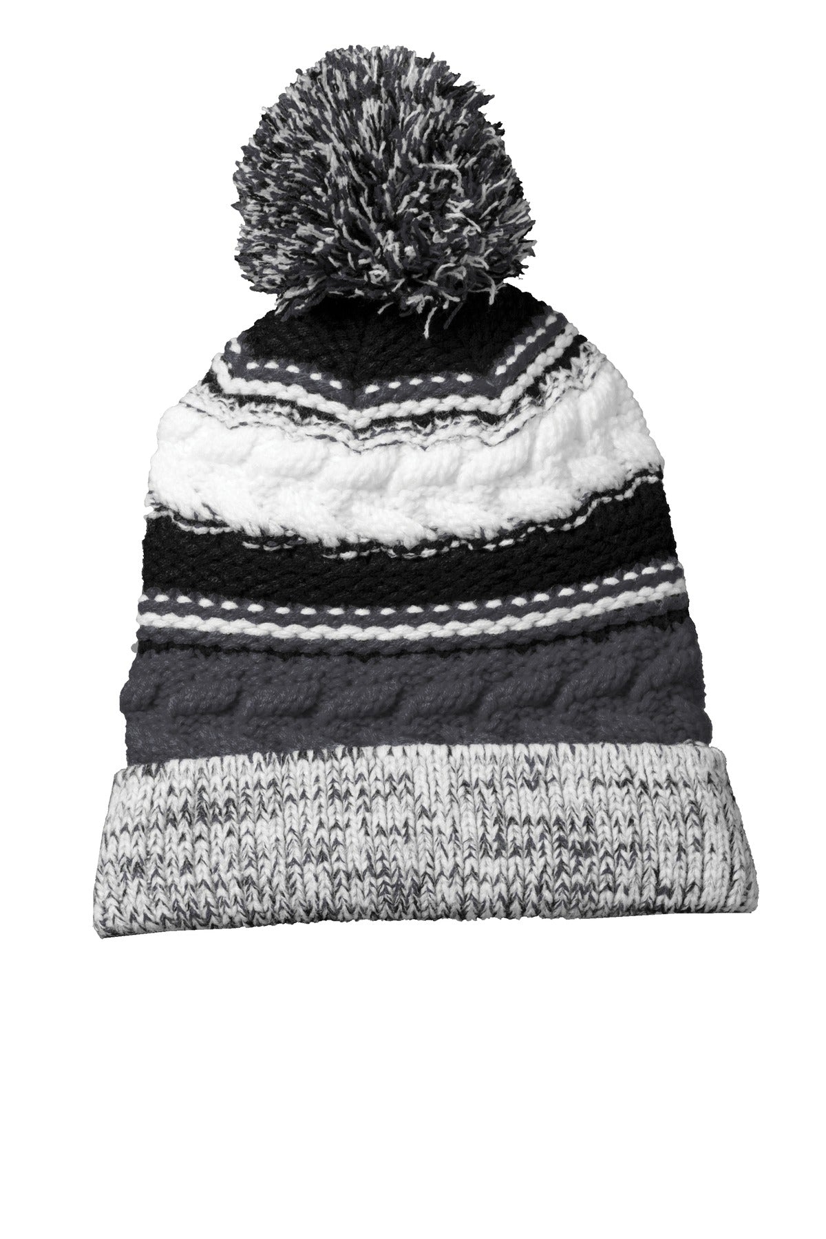 Sport-Tek Pom Pom Team Beanie. STC21 in Iron Grey/ Black/ White