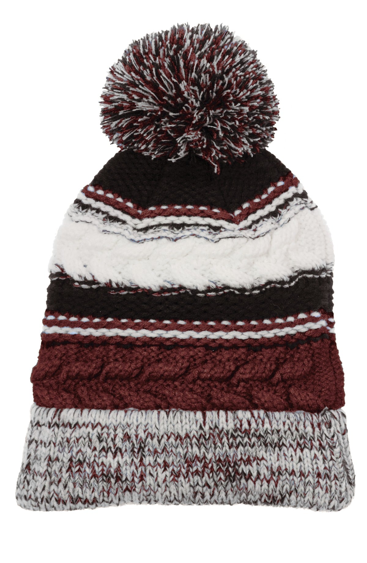 Sport-Tek Pom Pom Team Beanie. STC21 in Maroon/ Black/ White
