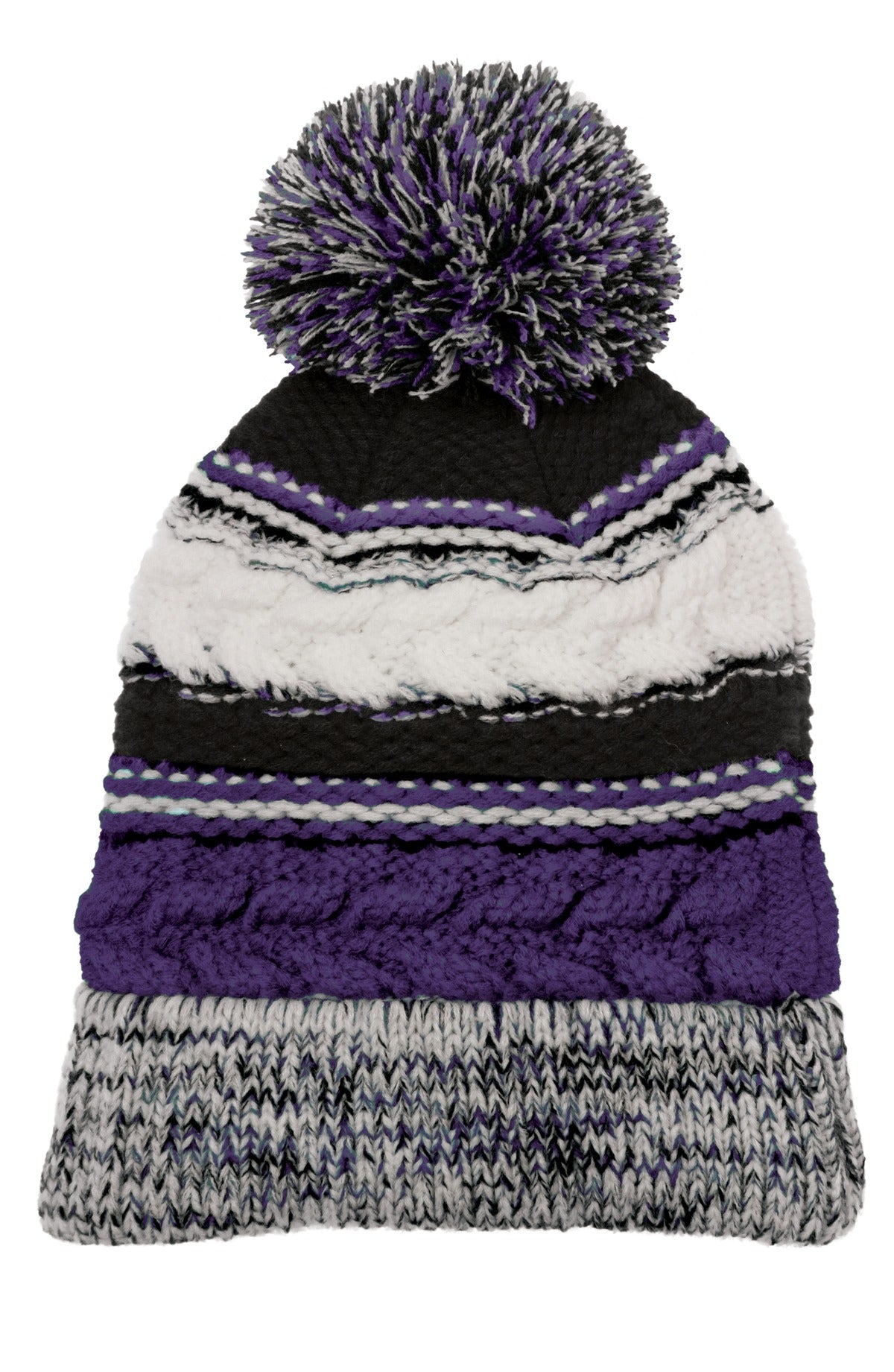 Sport-Tek Pom Pom Team Beanie. STC21 in Purple/ Black/ White