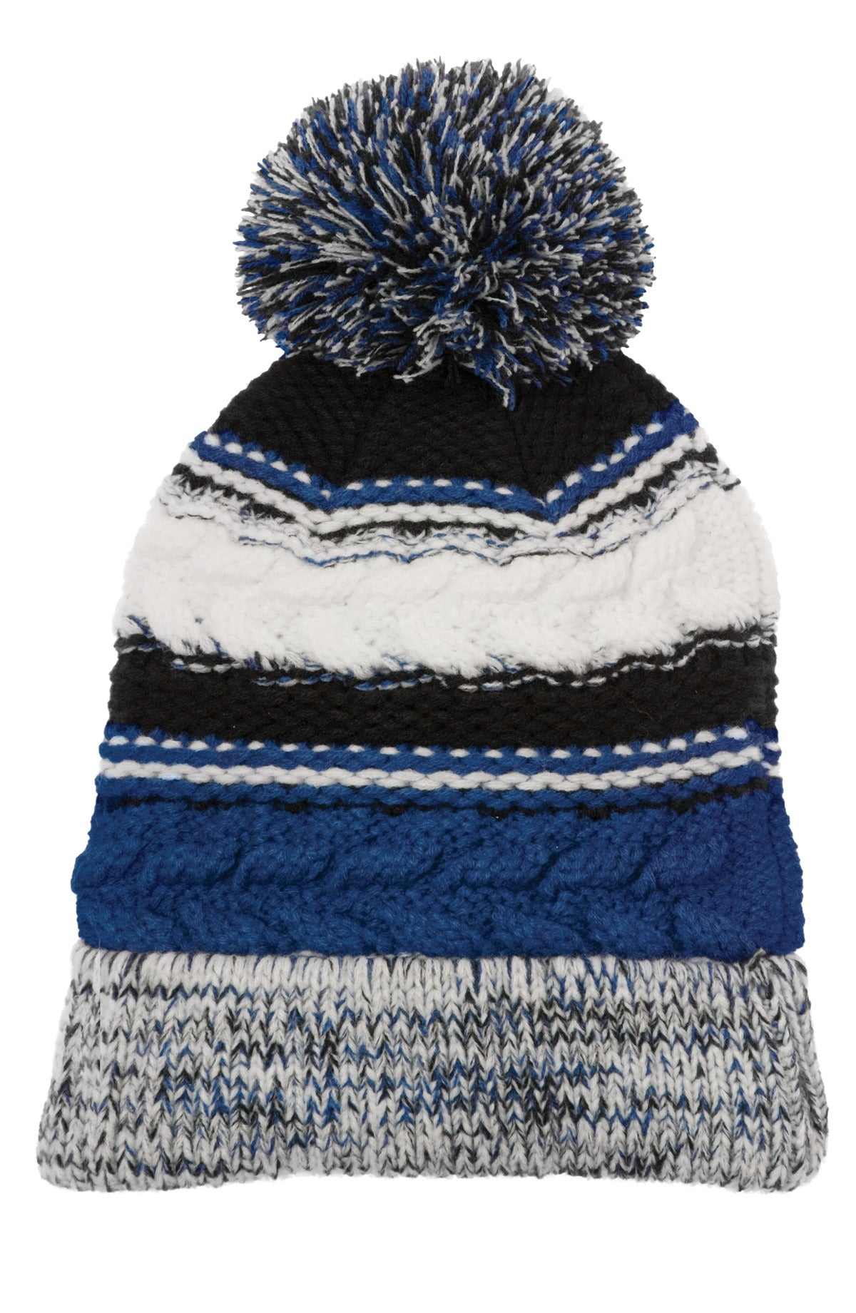 Sport-Tek Pom Pom Team Beanie. STC21 in True Royal/ Black/ White