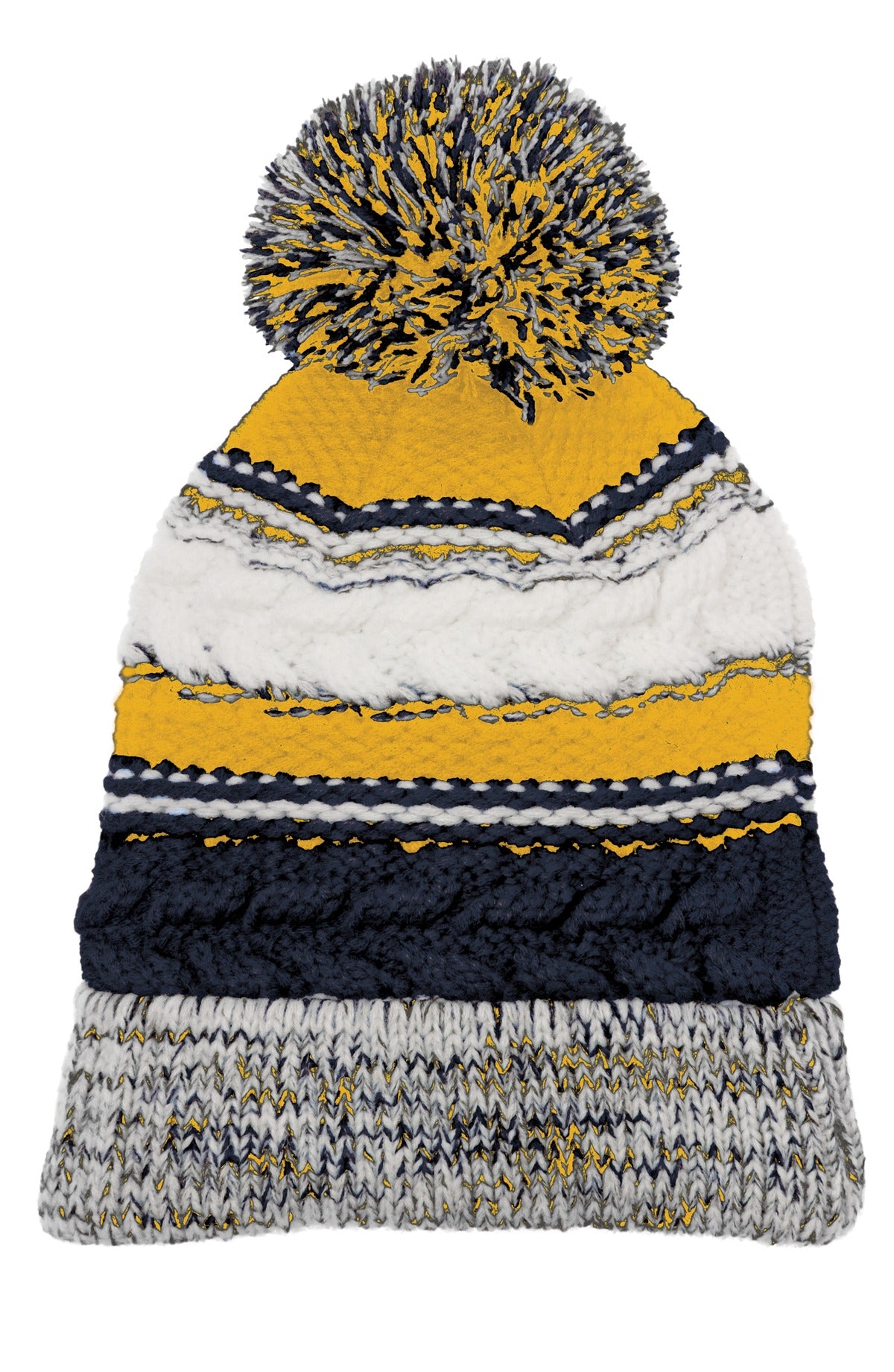 Sport-Tek Pom Pom Team Beanie. STC21 in True Navy/ Gold/ White