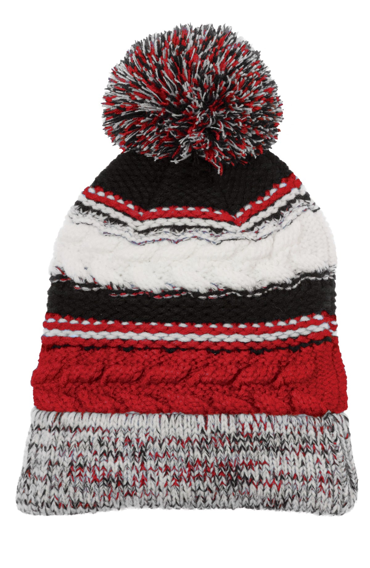 Sport-Tek Pom Pom Team Beanie. STC21 in True Red/ Black/ White