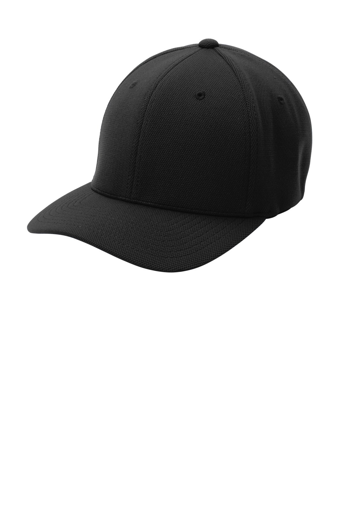 Sport-Tek Flexfit Cool & Dry Poly Block Mesh Cap. STC22 in Black