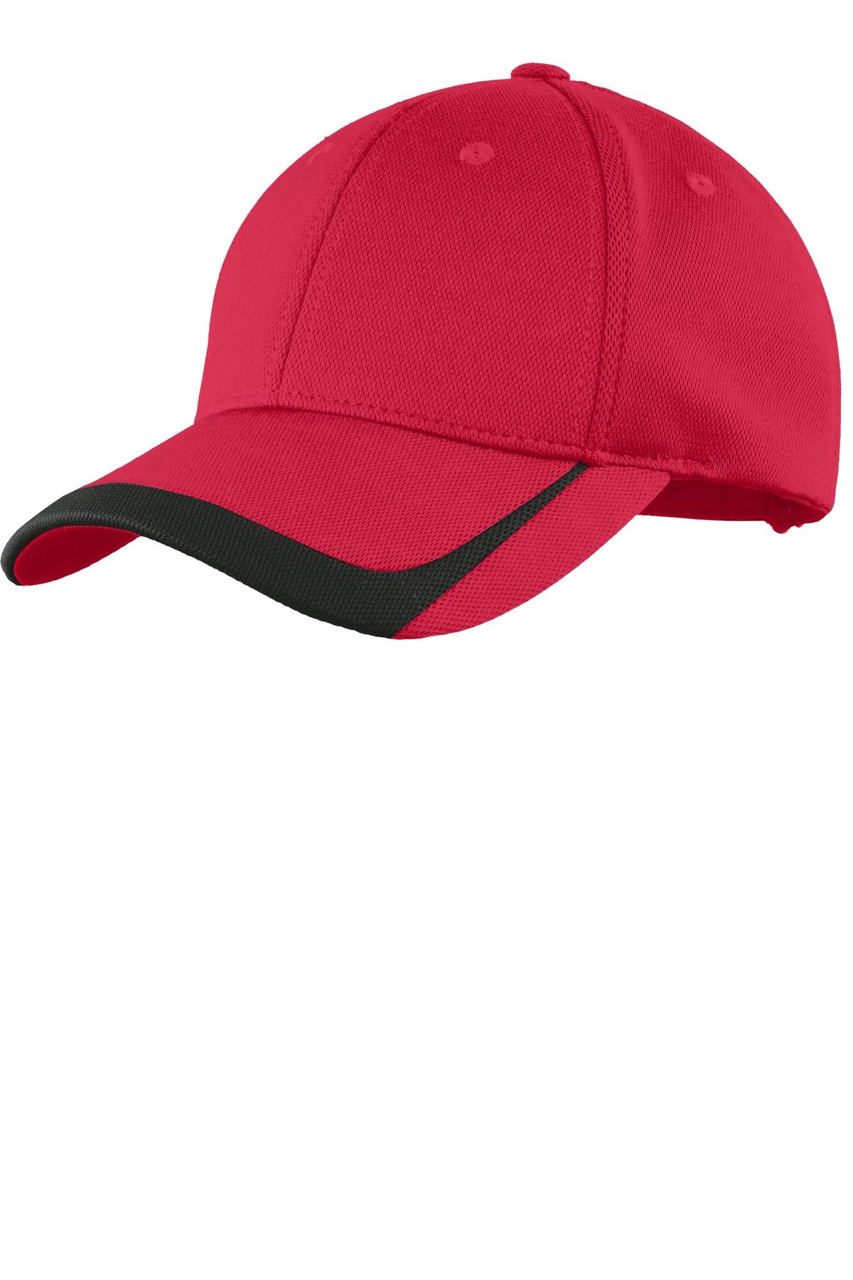 Sport-Tek Pique Colorblock Cap. STC24 in True Red/ Black