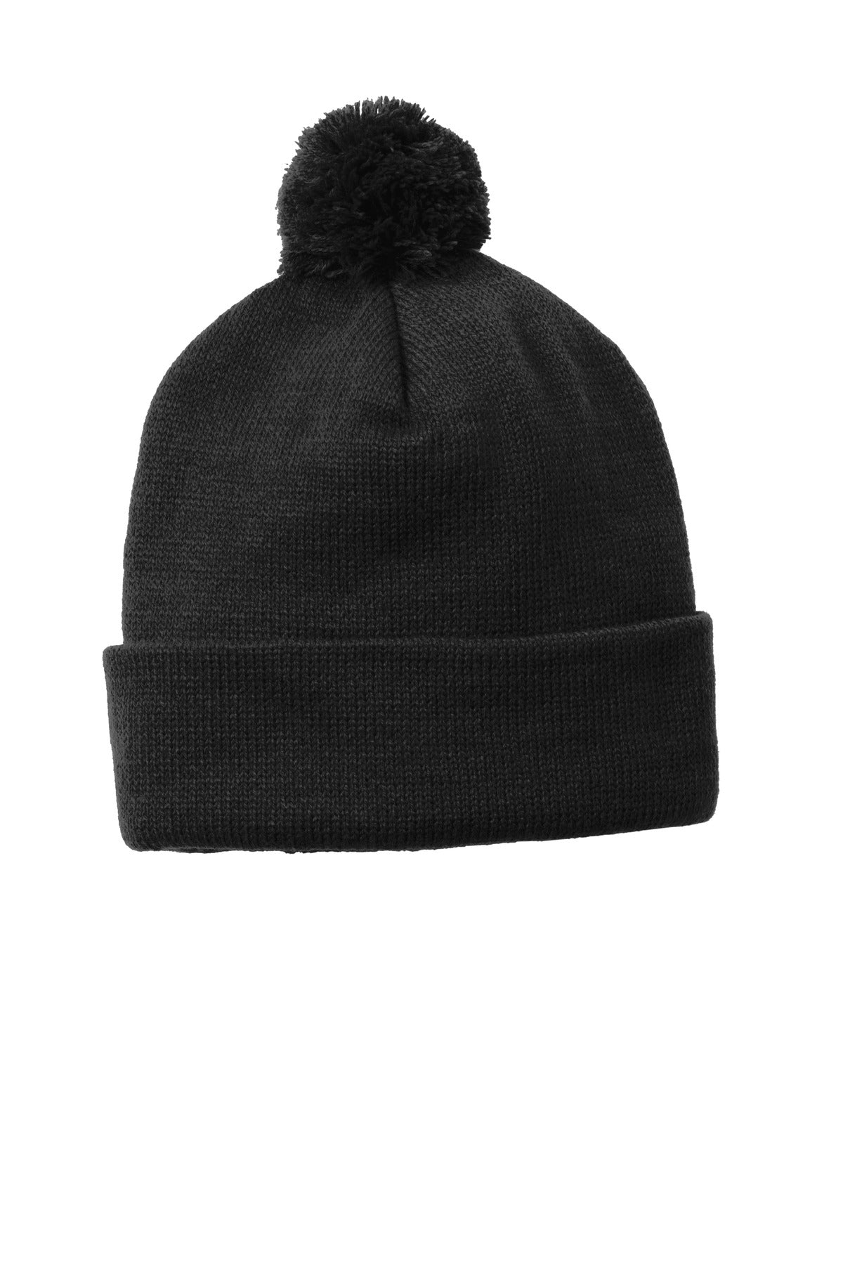 Sport-Tek  Solid Pom Pom Beanie. STC37 in Black
