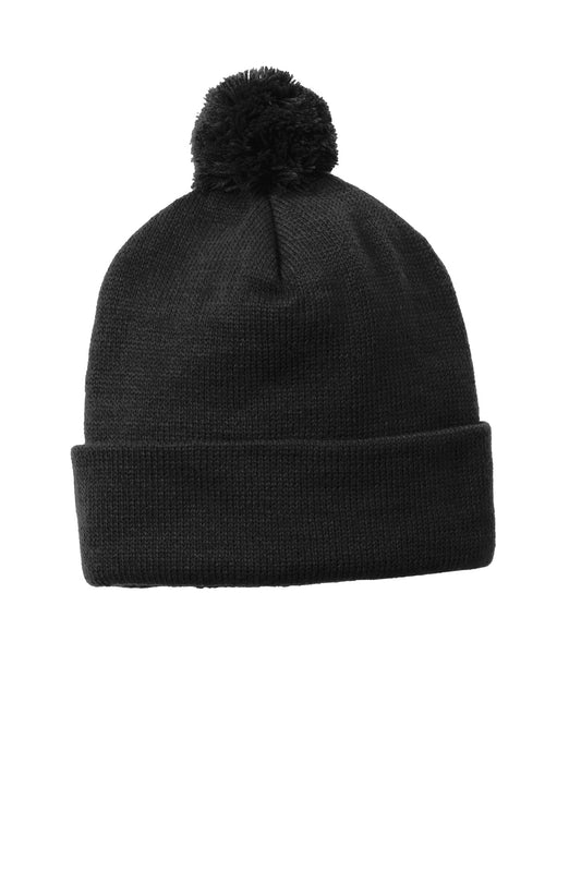 Sport-Tek  Solid Pom Pom Beanie. STC37 in Black
