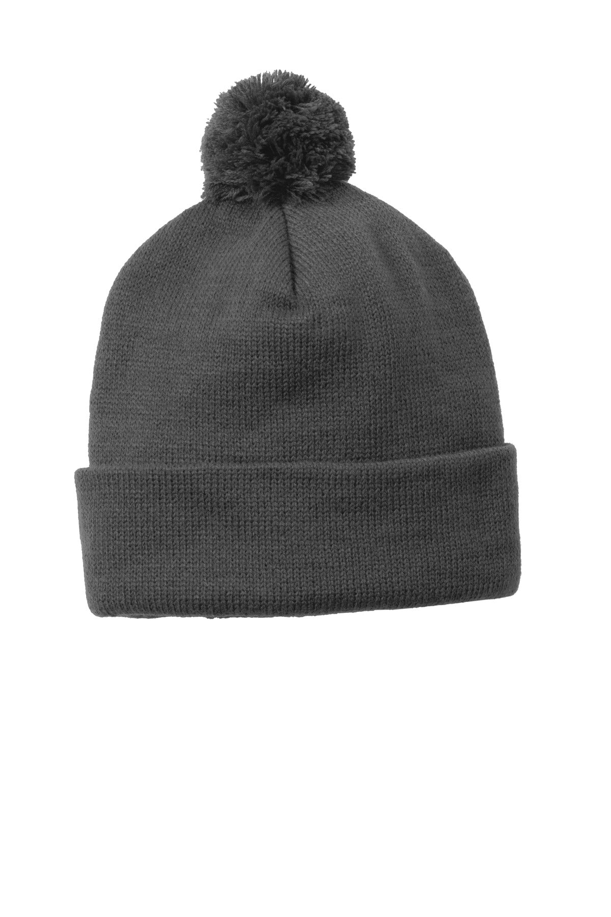 Sport-Tek  Solid Pom Pom Beanie. STC37 in Iron Grey