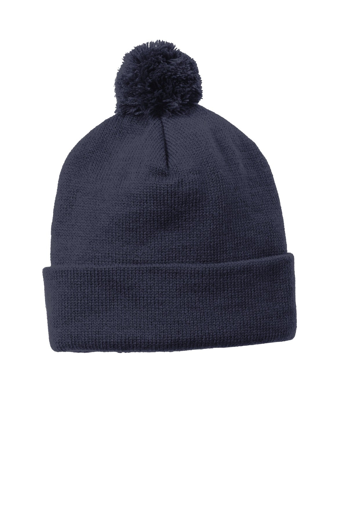 Sport-Tek  Solid Pom Pom Beanie. STC37 in True Navy