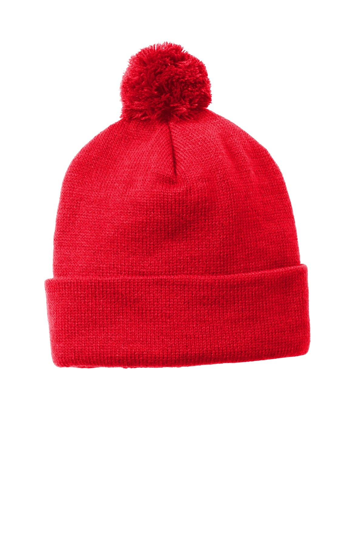 Sport-Tek  Solid Pom Pom Beanie. STC37 in True Red