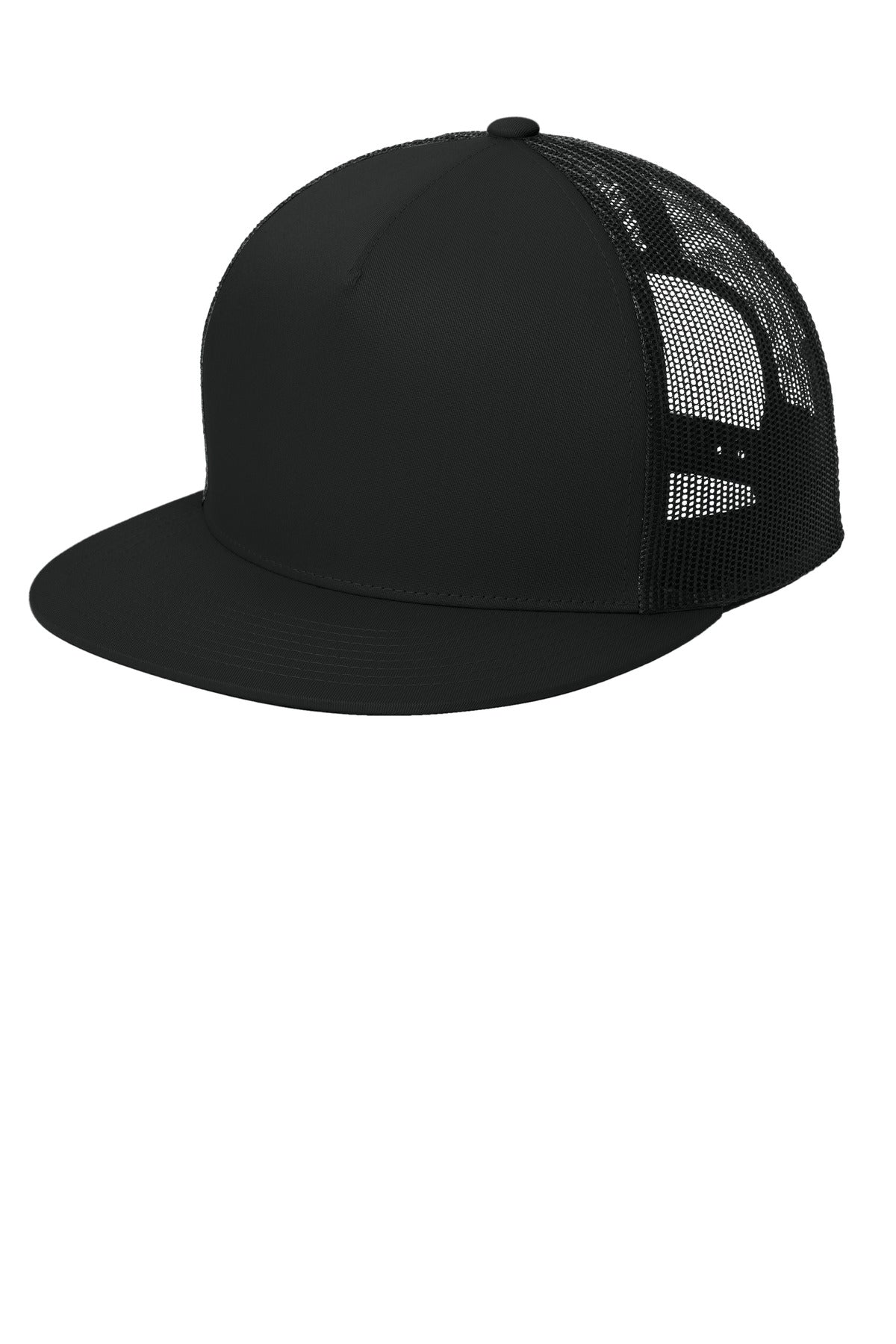 Sport-Tek YP Classics  5-Panel Classic Trucker Mesh Back Cap. STC38 in Black/ Black