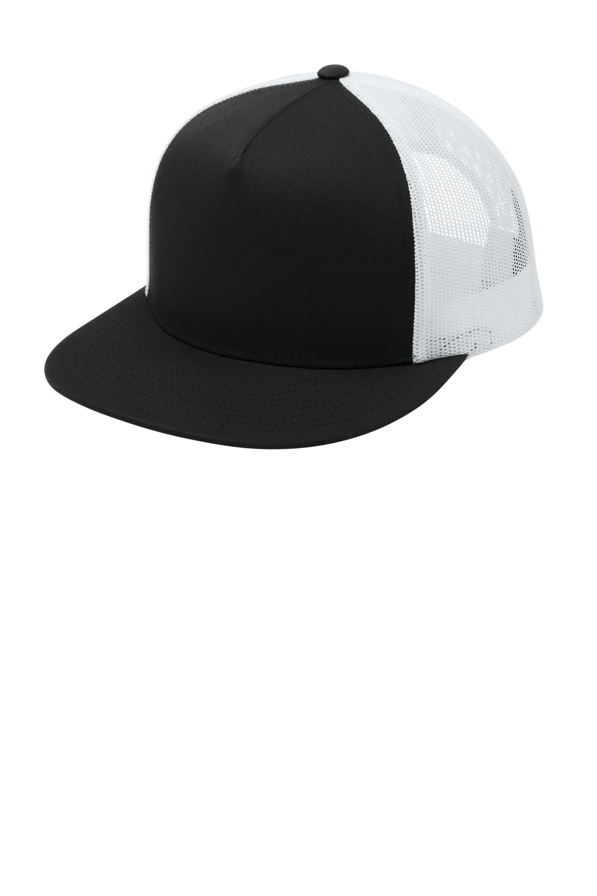 Sport-Tek YP Classics  5-Panel Classic Trucker Mesh Back Cap. STC38 in Black/ White