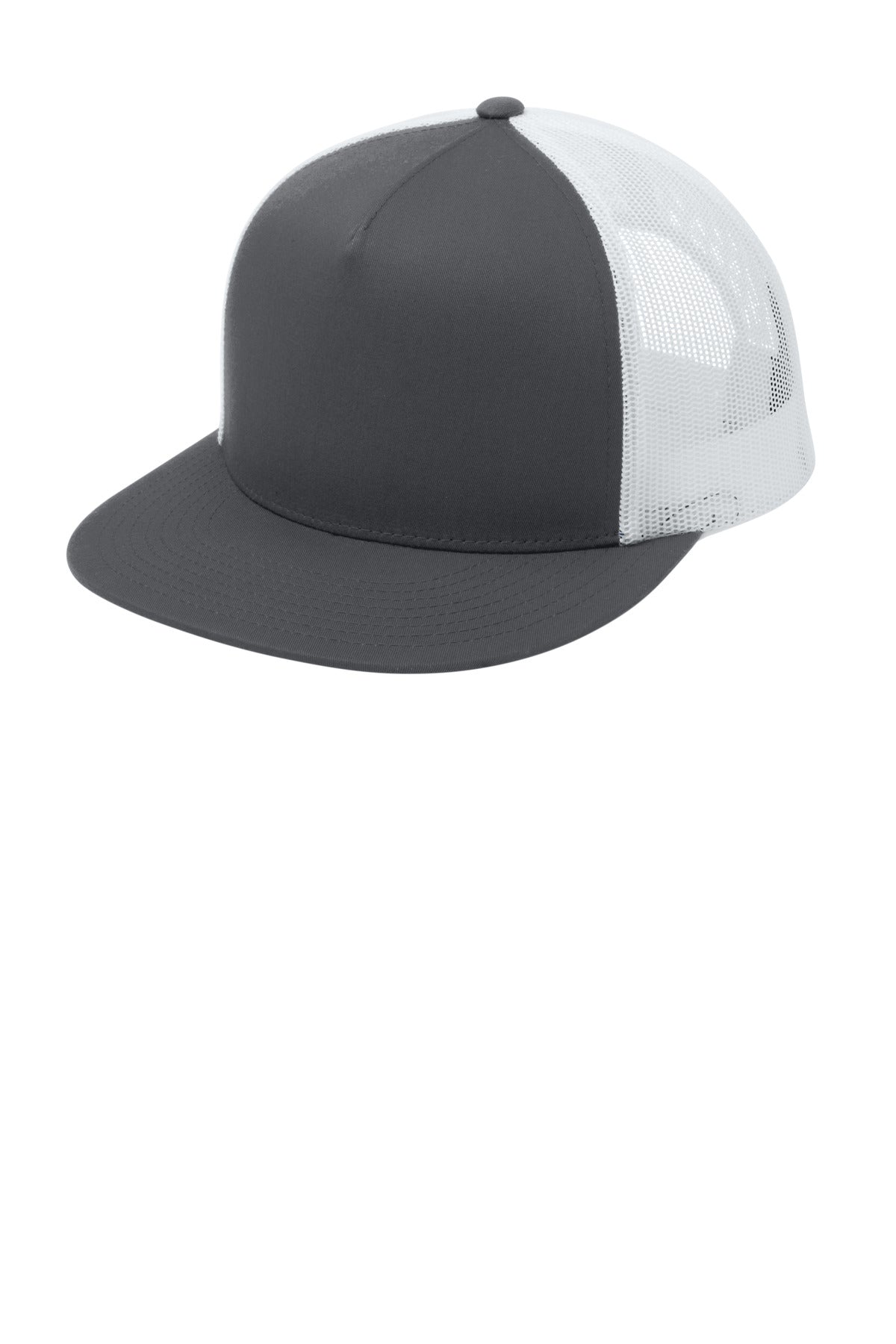 Sport-Tek YP Classics  5-Panel Classic Trucker Mesh Back Cap. STC38 in Graphite/ White