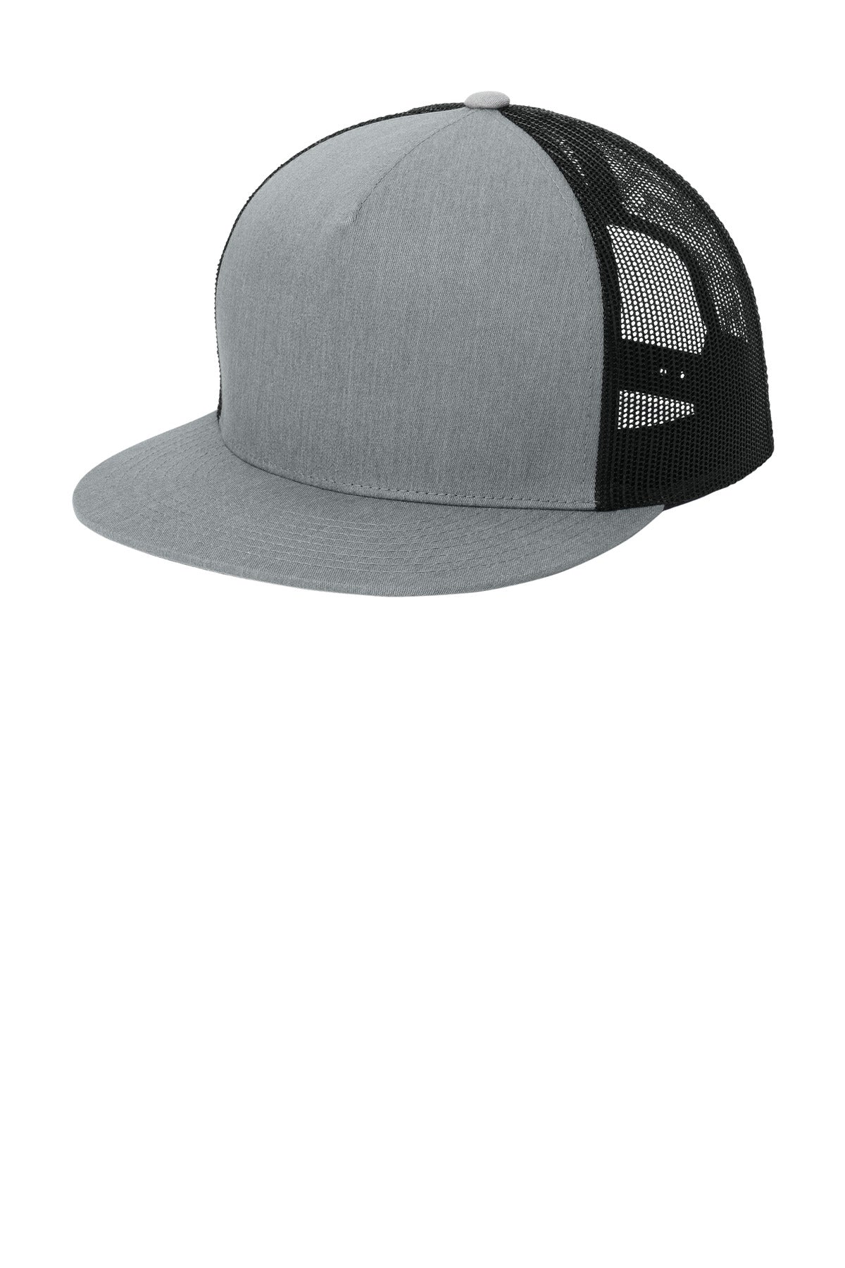 Sport-Tek YP Classics  5-Panel Classic Trucker Mesh Back Cap. STC38 in Heather Grey/ Black