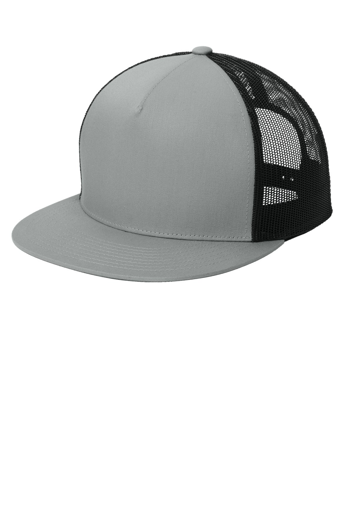 Sport-Tek YP Classics  5-Panel Classic Trucker Mesh Back Cap. STC38 in Silver/ Black