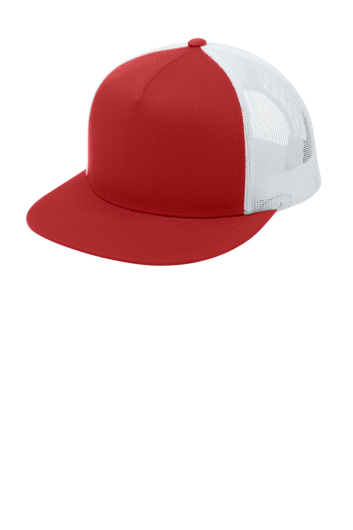 Sport-Tek YP Classics  5-Panel Classic Trucker Mesh Back Cap. STC38 in True Red/ White