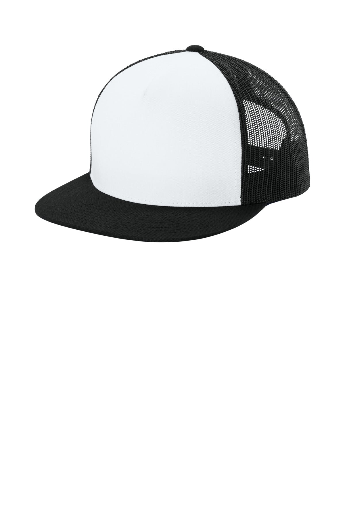 Sport-Tek YP Classics  5-Panel Classic Trucker Mesh Back Cap. STC38 in White/ Black/ Black