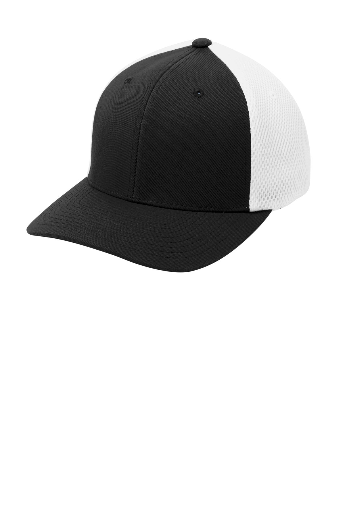 Sport-Tek  Flexfit  Air Mesh Back Cap. STC40 in Black/ White