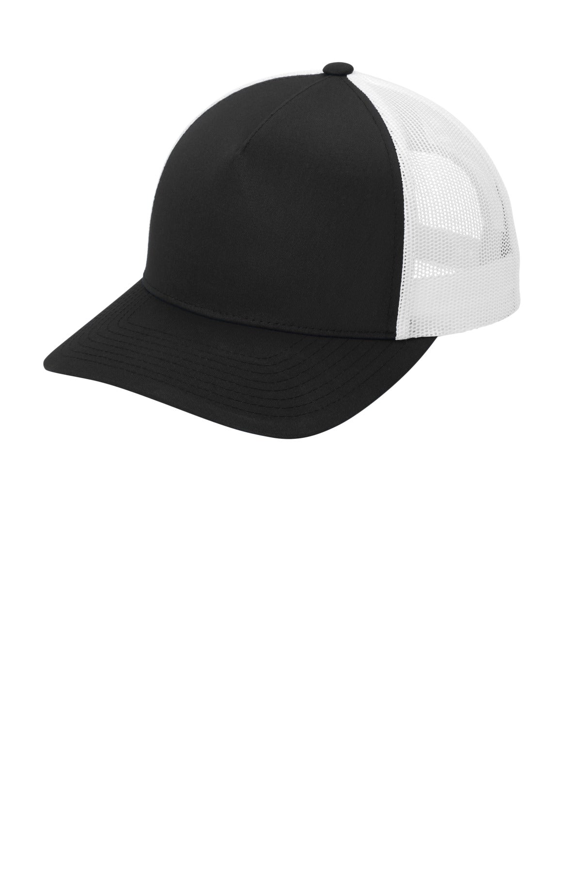 Sport-Tek YP Classics Retro Trucker 5-Panel Cap STC54 in Black/ White