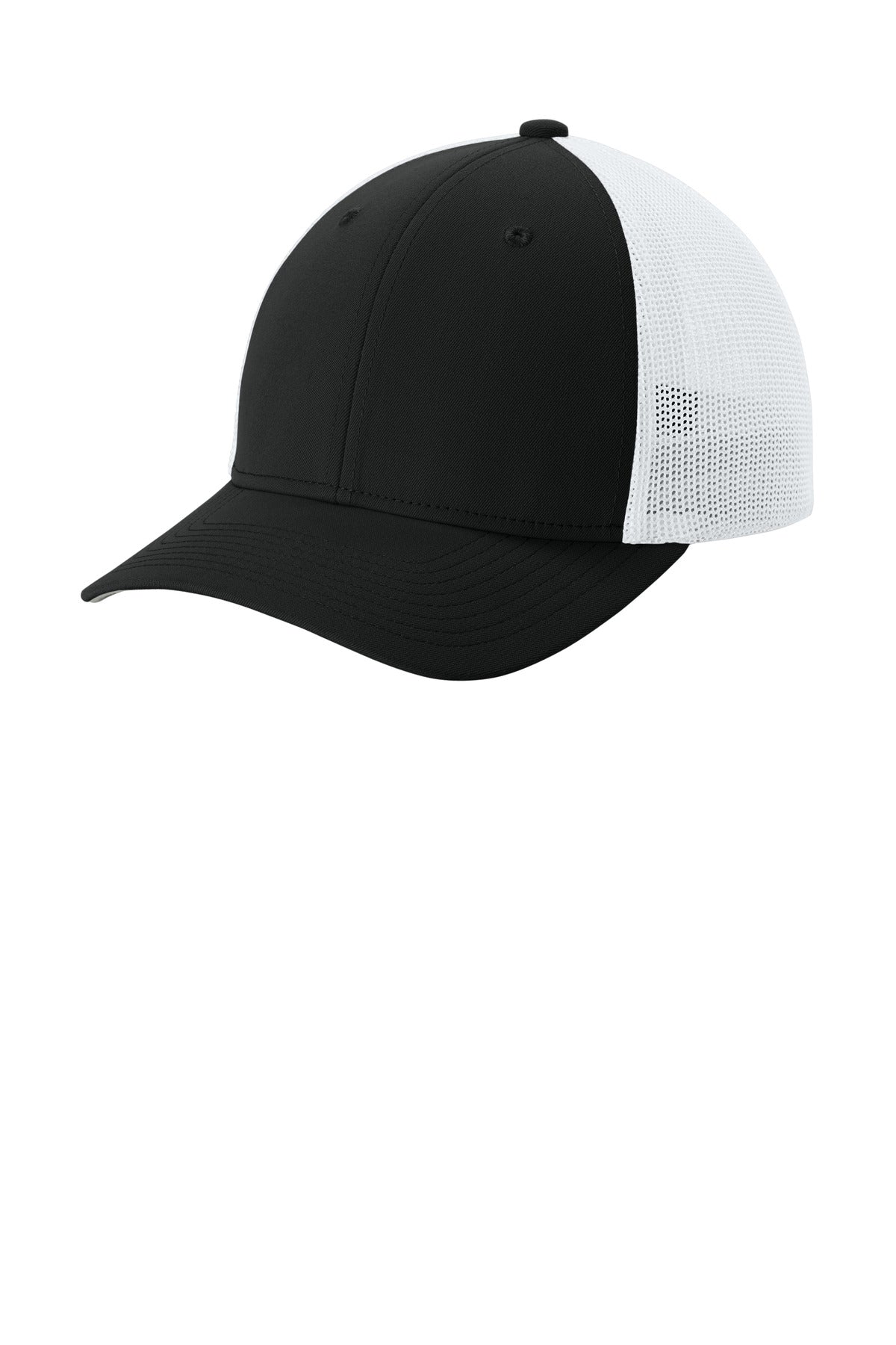 Sport-Tek Stretch-Tek Mesh Back Cap STC60 in Black/ White