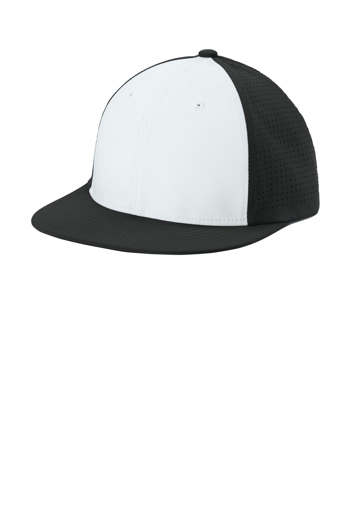 Sport-Tek Pro-Cut Stretch-Tek Cap STC64 in White/ Black/ Black