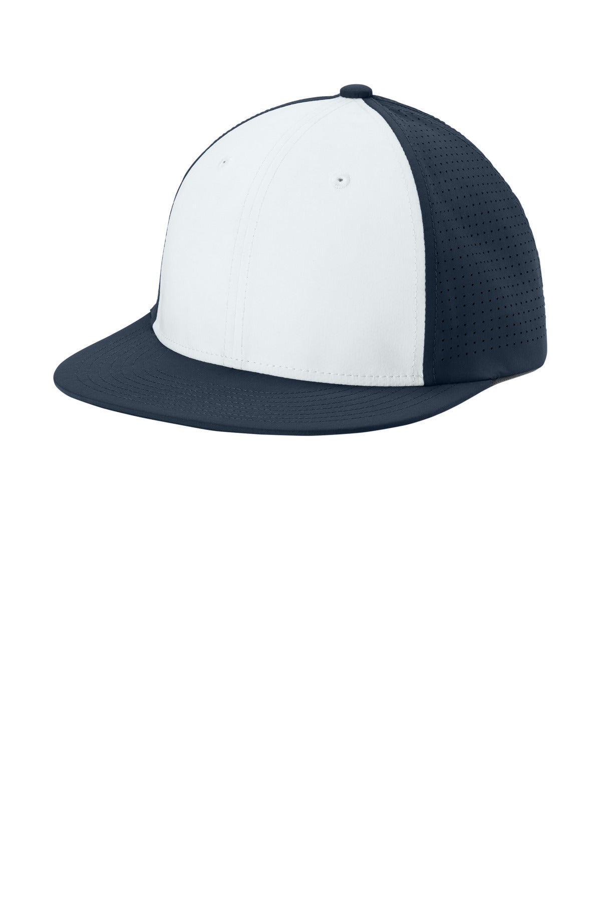 Sport-Tek Pro-Cut Stretch-Tek Cap STC64 in White/ True Navy/ True Navy