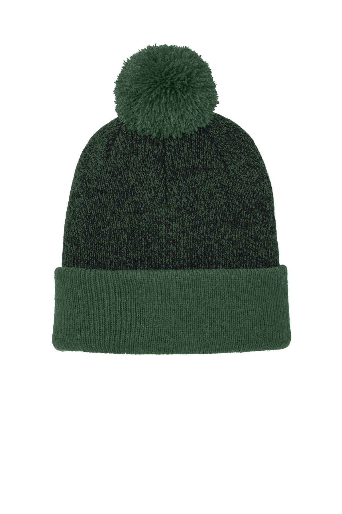 Sport-Tek Halftime Heather Pom Beanie STC68 in Forest Green/ Black